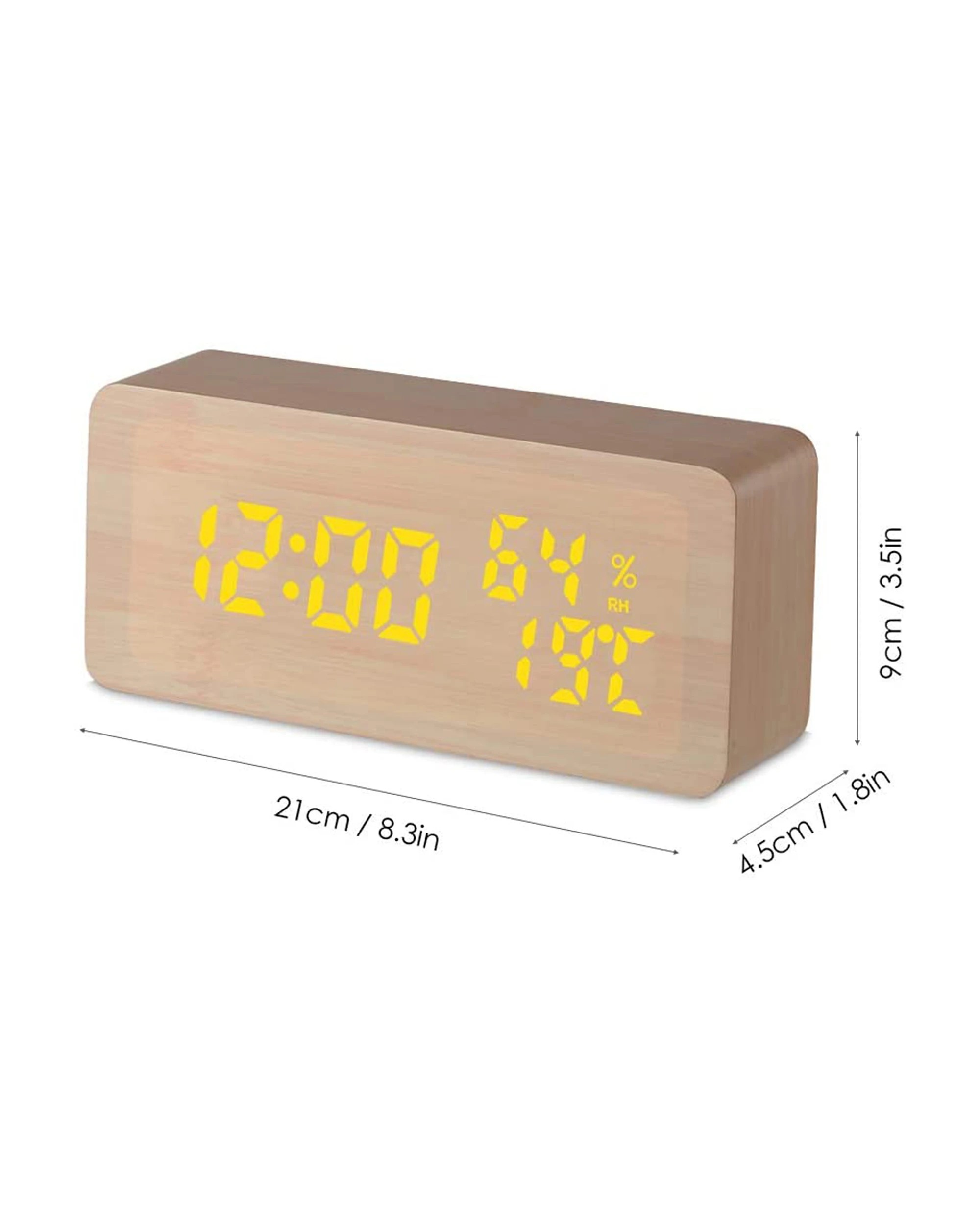 2 TODO LED Digital Alarm Clock Woodgrain Temperature Humidity USB Power - Beige, 2 of 2
