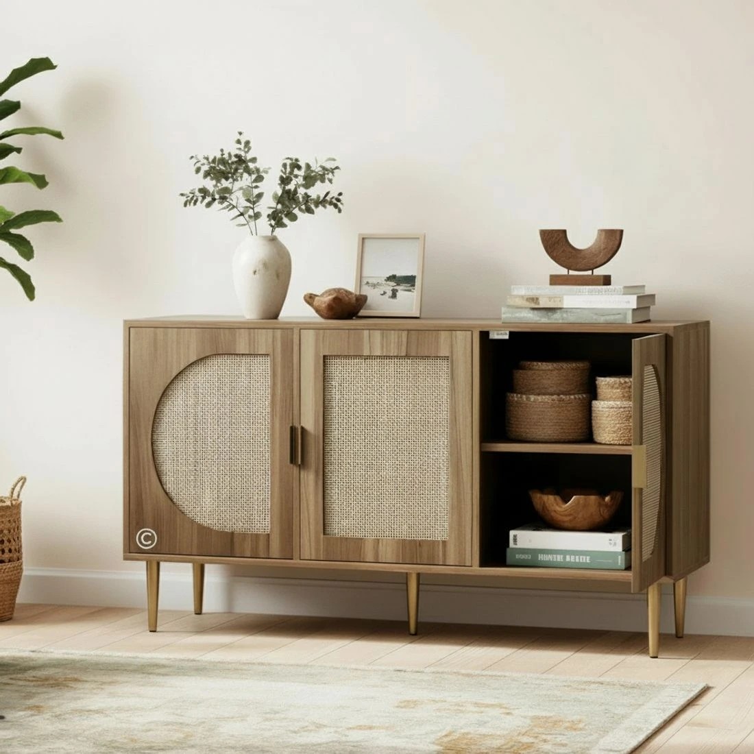 6 Artiss Buffet Sideboard 3 Doors - ANYA - Brown, 6 of 7