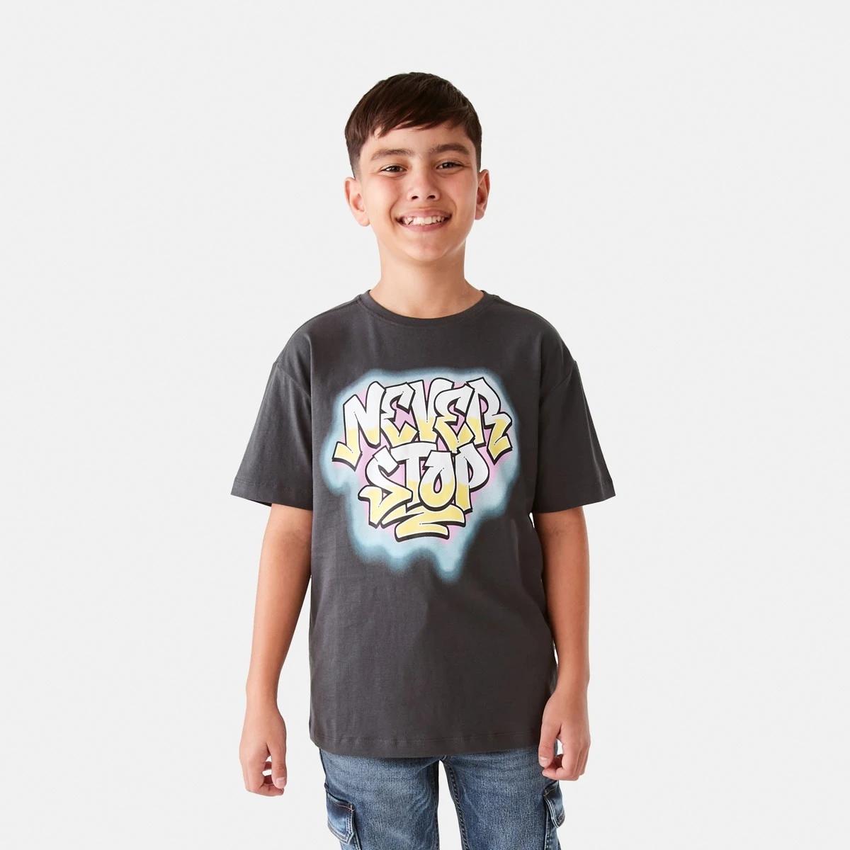 1 Short Sleeve Graphic Print T-shirt Grfiti Ash, 1 of 8