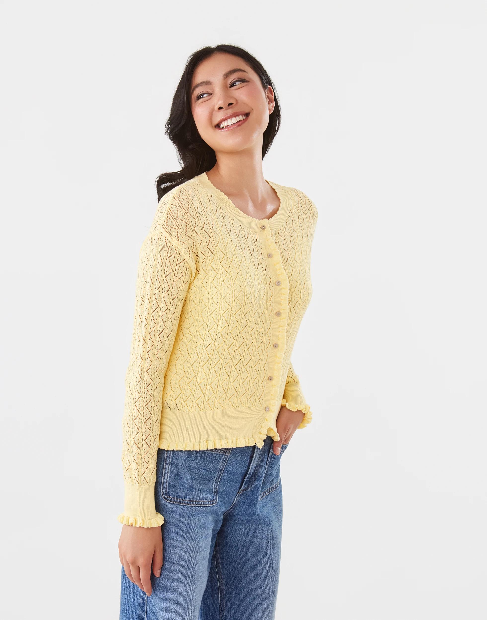 3 Pointelle Cardigan Fln Yellow, 3 of 8