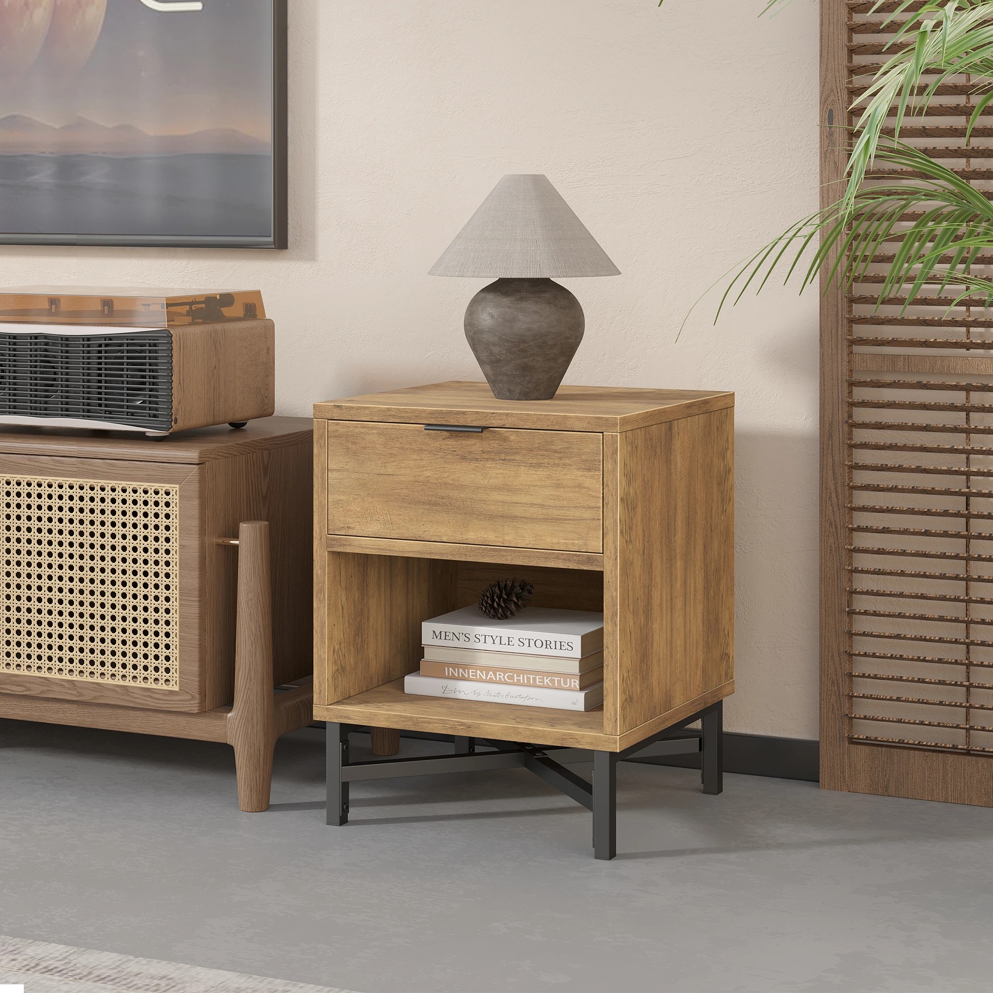 2 Alfordson Bedside Table Retro Nightstand Side Cabinet Storage Shelf - Brown, 2 of 10