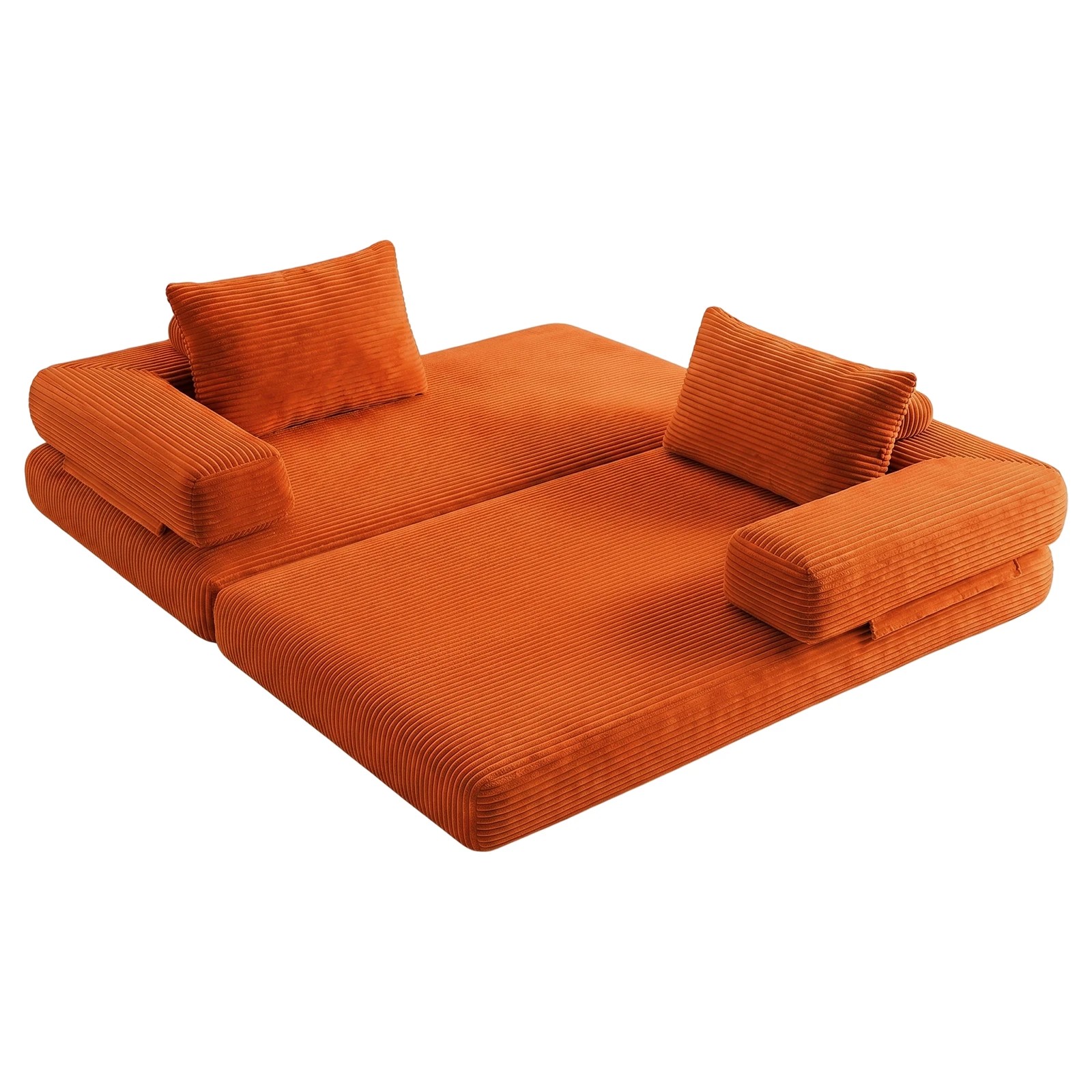 5 Advwin Folding Sofa Bed 5 in 1 Convertible Floor Loveseat Fold Out Corduroy Sleeper Couch- Orange, 5 of 7