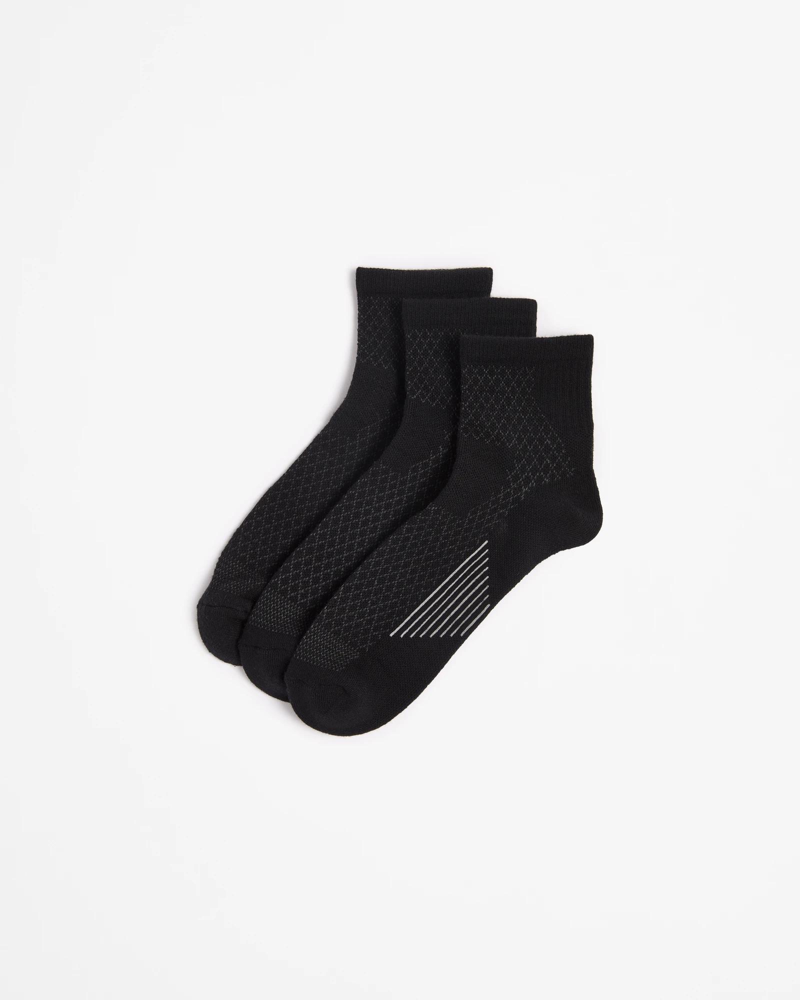 1 Australian Cotton Blend 3 Pack Quarter Crew Performance Socks - Maxx BLACK, 1 of 3