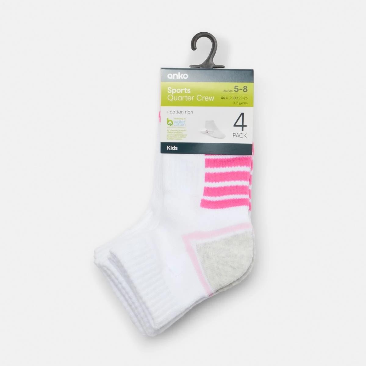 3 4 Pack Active Kids Quarter Crew Socks PINKS, 3 of 3
