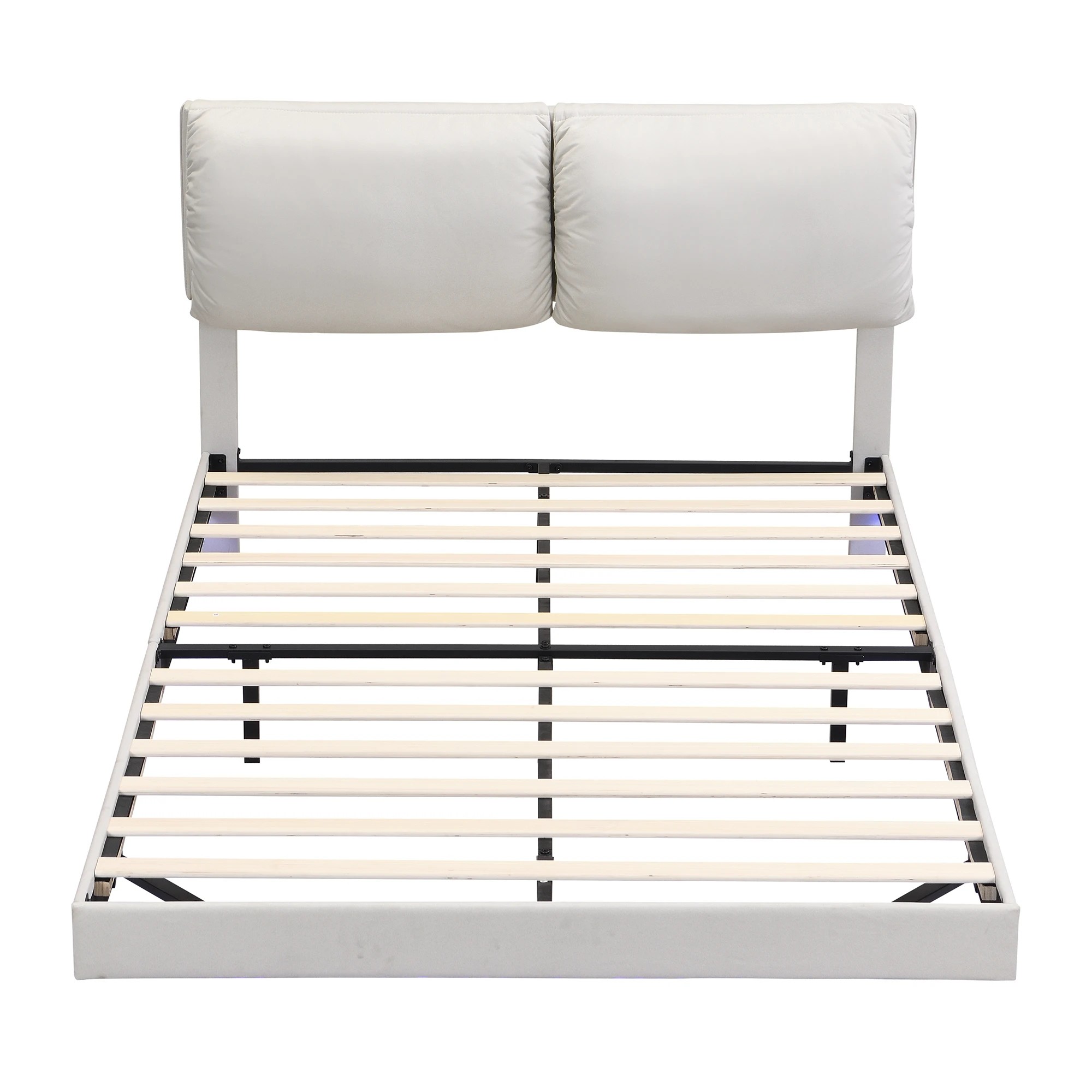 2 Levede Double Upholstered Platform Bed Frame with Light - Beige, 2 of 9