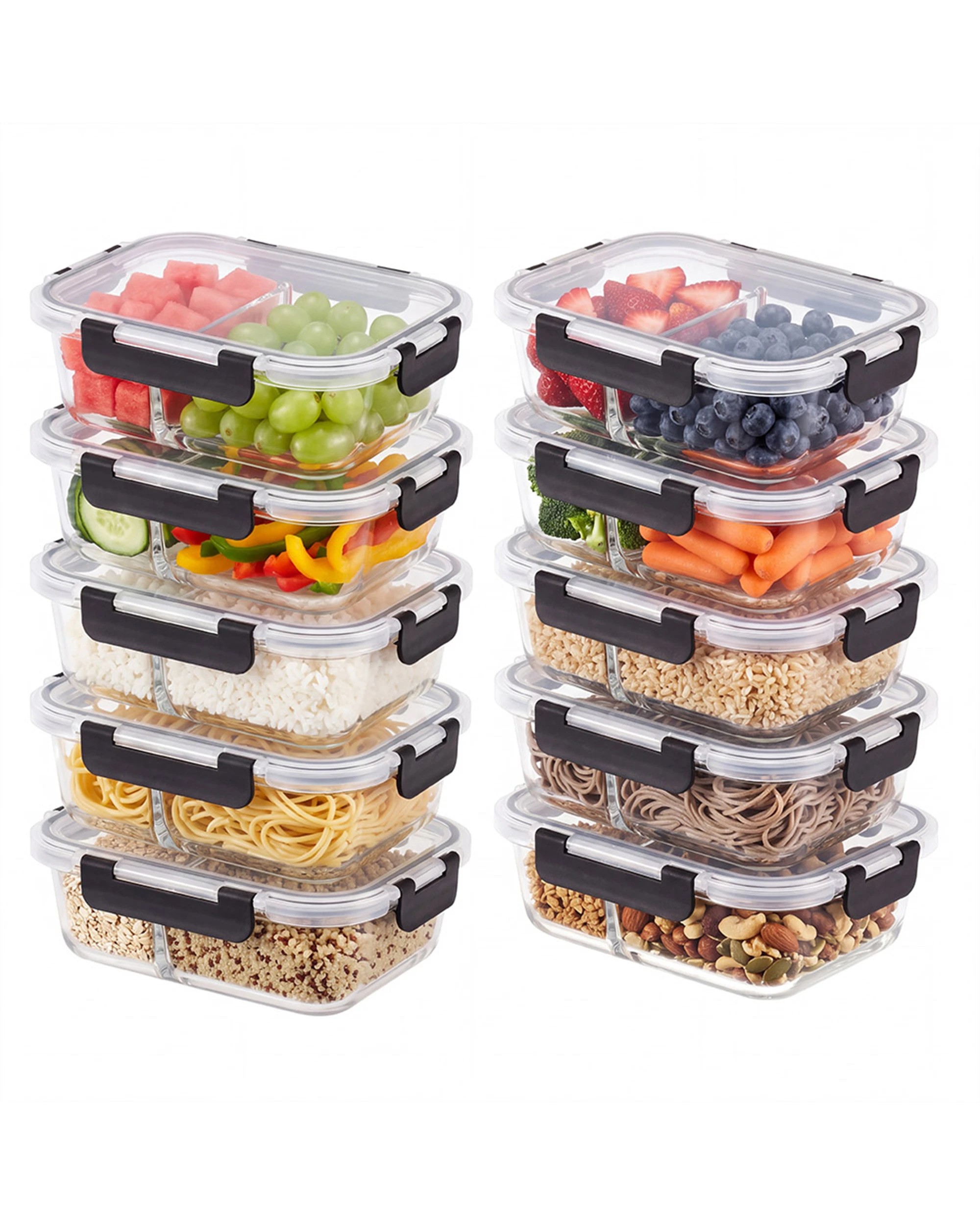 2 ZUNI Glass Food Container with Lid 10 Packs Airtight Meal Pre Storage, 2 of 8