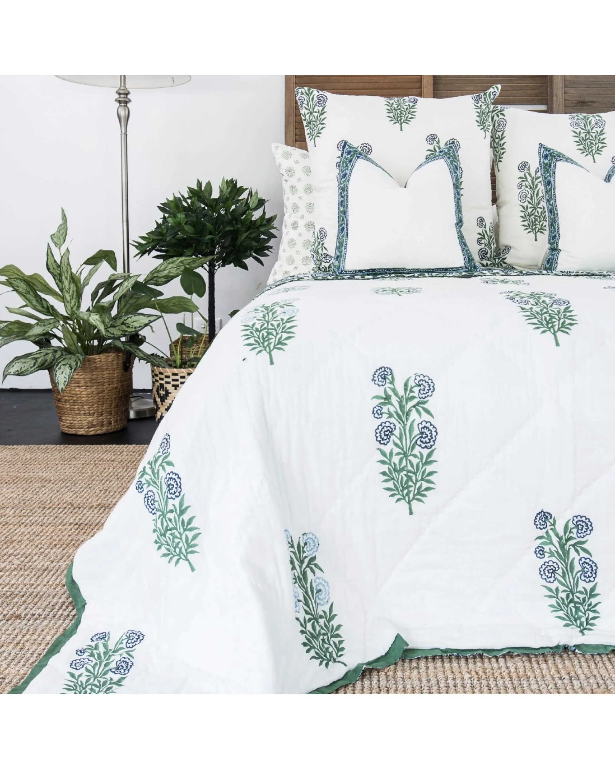 3 Kolka Iris Quilted Euro Sham Set Super Quality Cotton Quilted Front - Green, 3 of 5