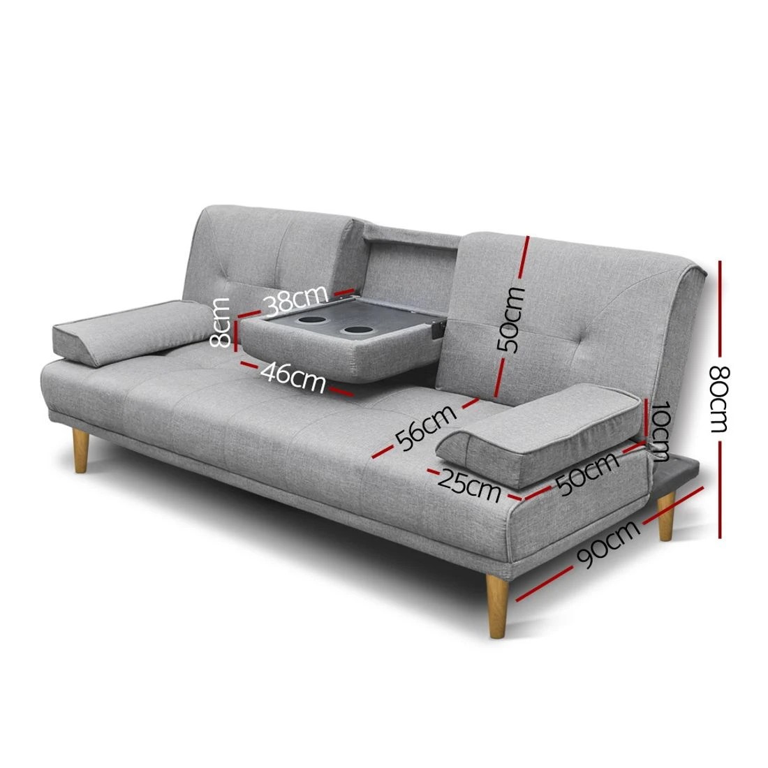 2 Artiss Sofa Bed 188CM  Faux Linen - Grey, 2 of 10