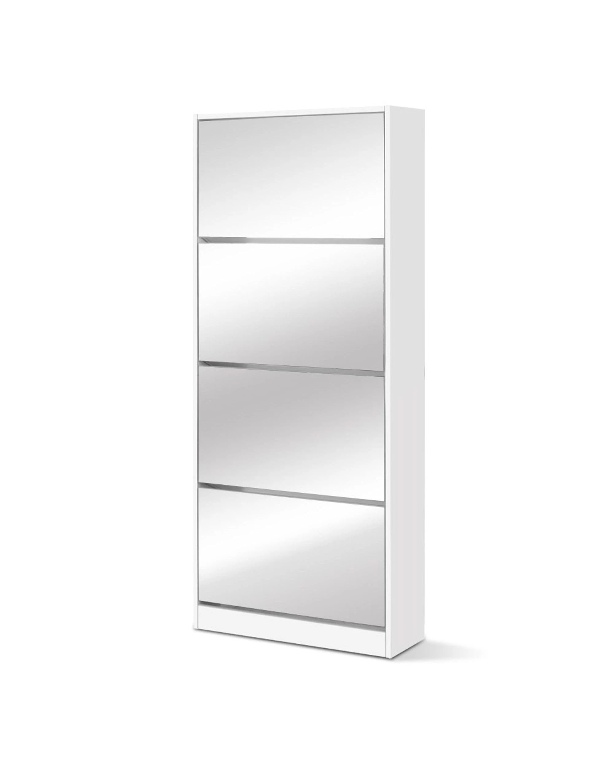 1 Artiss Shoe Rack Cabinet Mirror 60 Pairs White Rira - White, 1 of 8