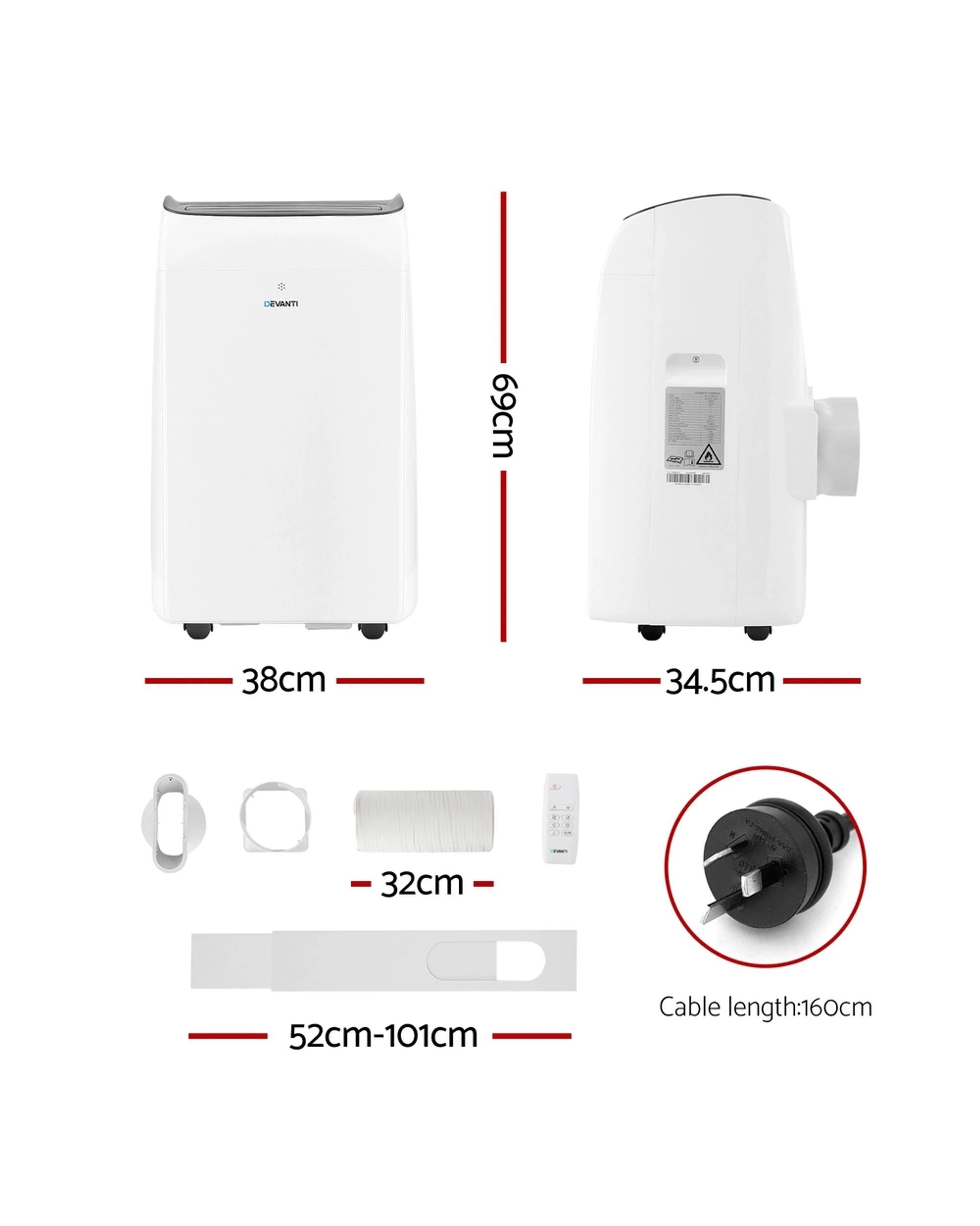 2 Devanti 12000BTU Portable Air Conditioner - White, 2 of 7