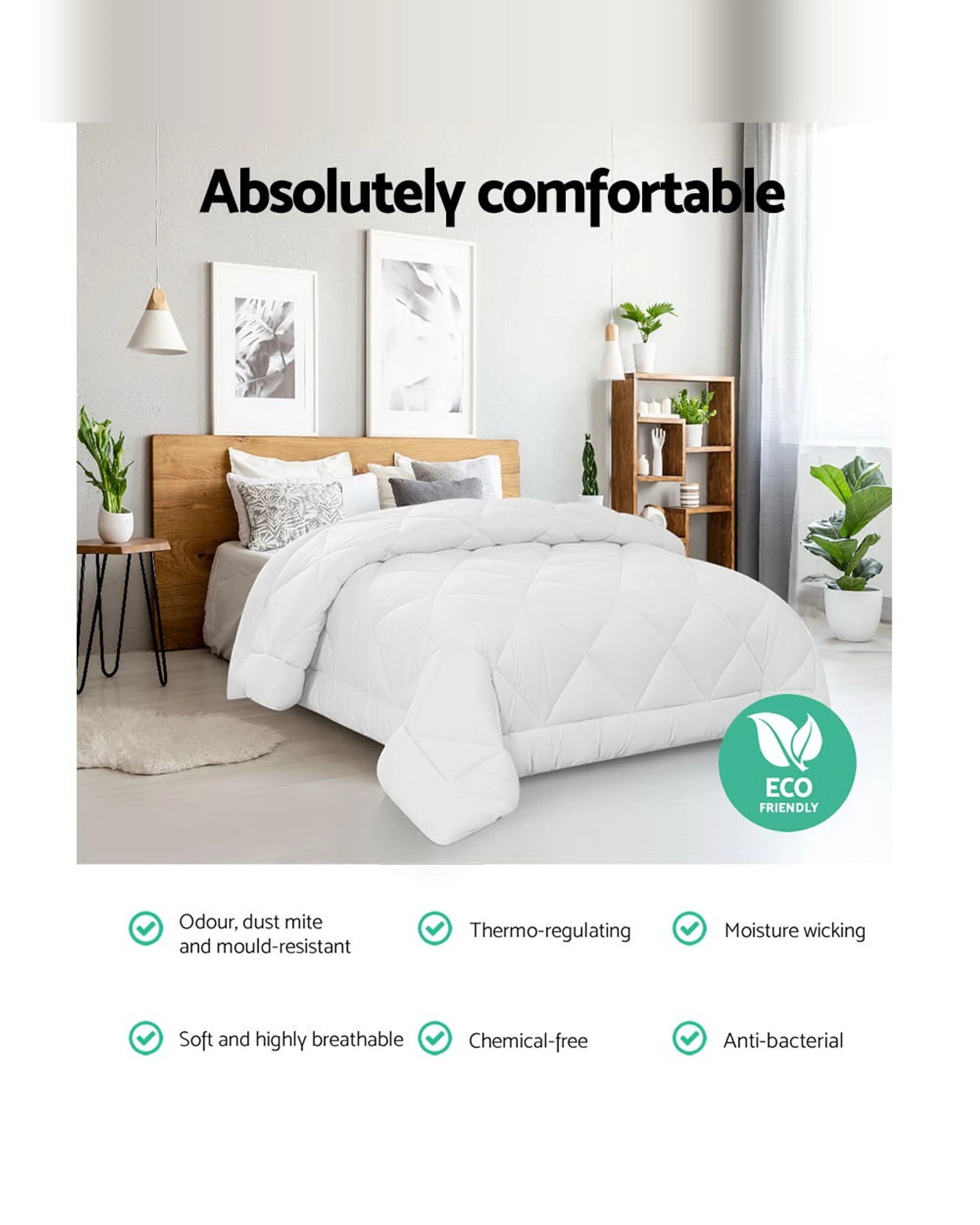 3 Giselle Bedding 400GSM Microfibre Bamboo Quilt King - King Bed - White, 3 of 8