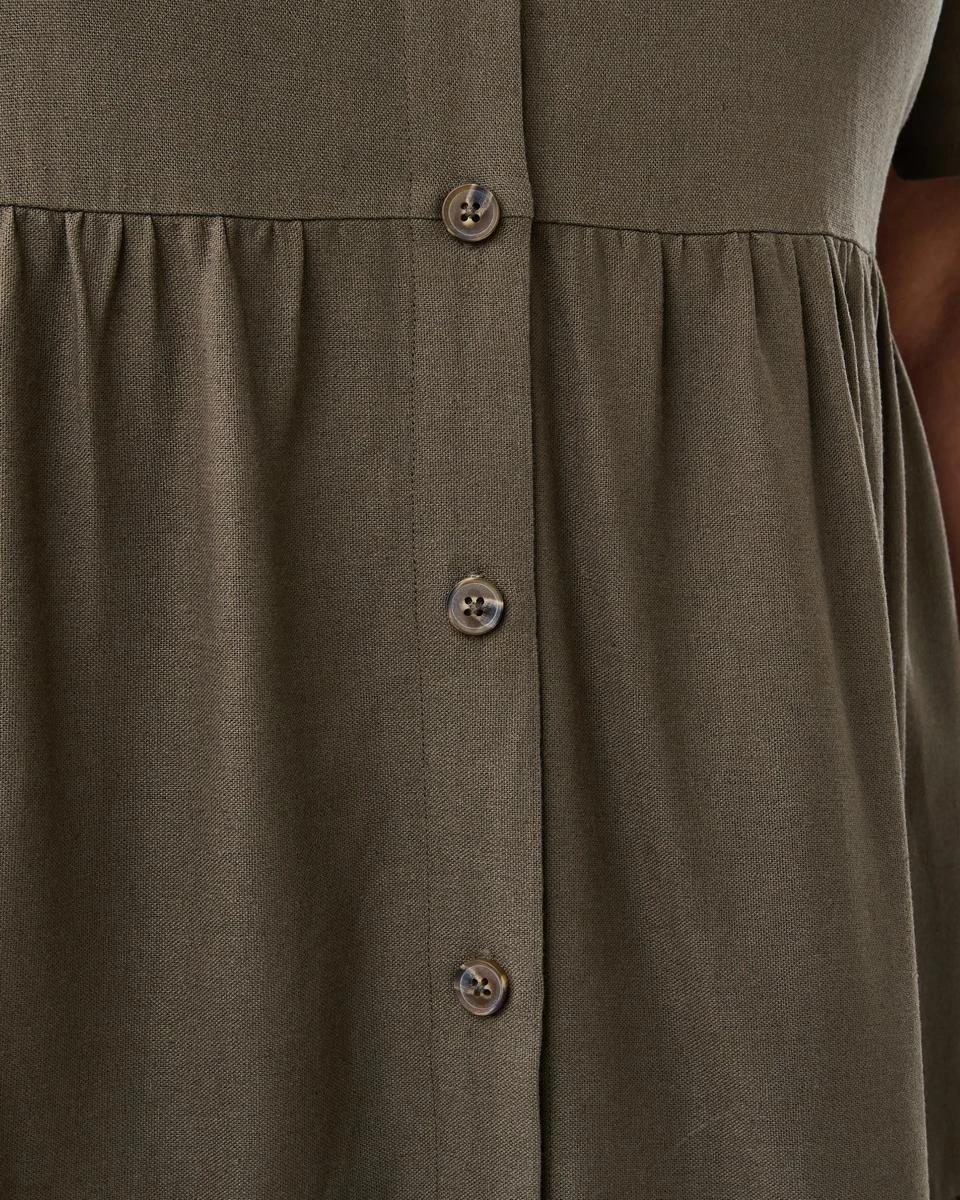 7 Curve Short Sleeve Button Through Midi Dress Deep Olive, 7 of 9