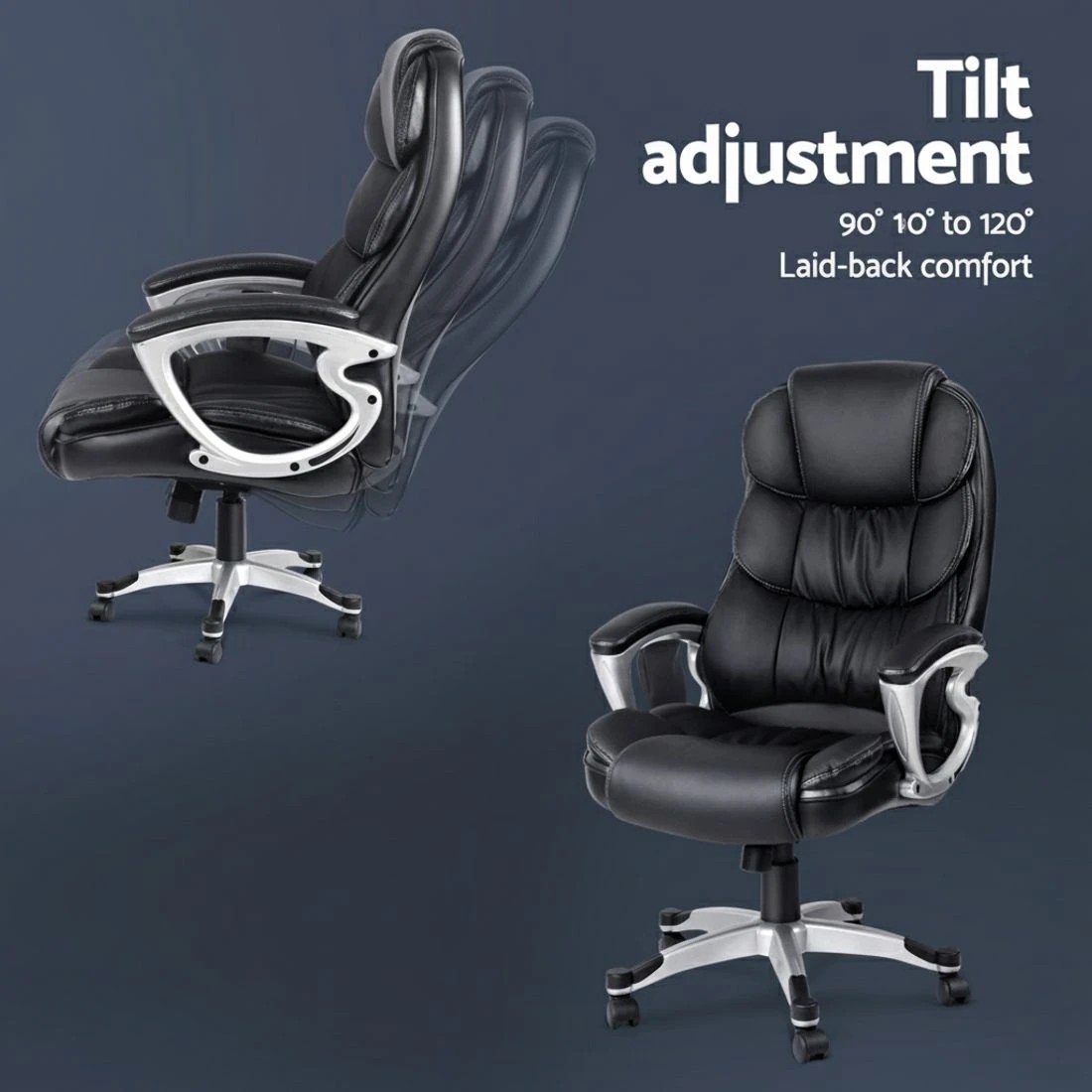 4 Artiss 8 Point Massage Office Chair Heated Seat PU - Black, 4 of 6