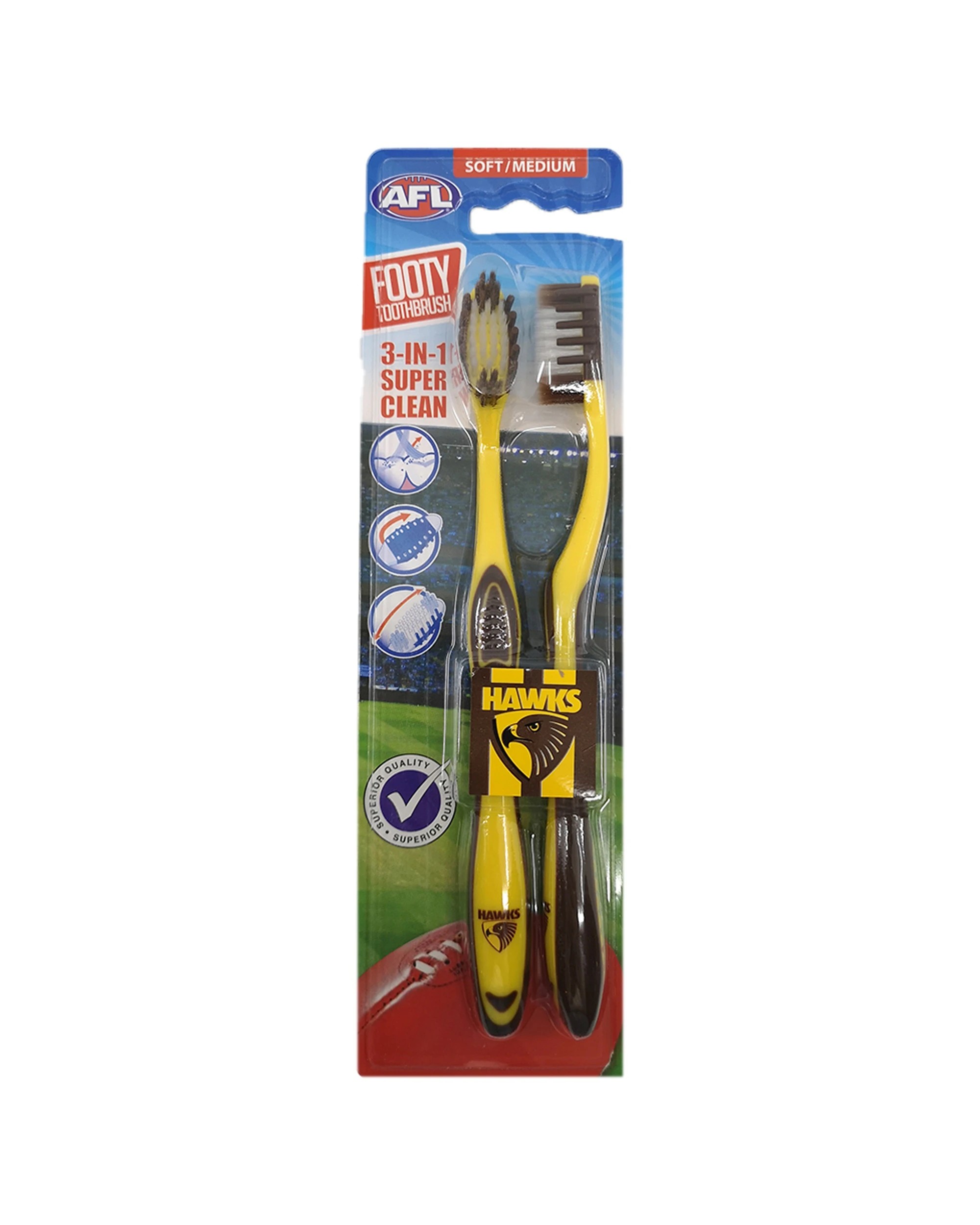 2 AFL 3x 2pc Soft/Medium Toothbrush Oral Care Hawthorn Hawks Kids/Adults - Multi, 2 of 2