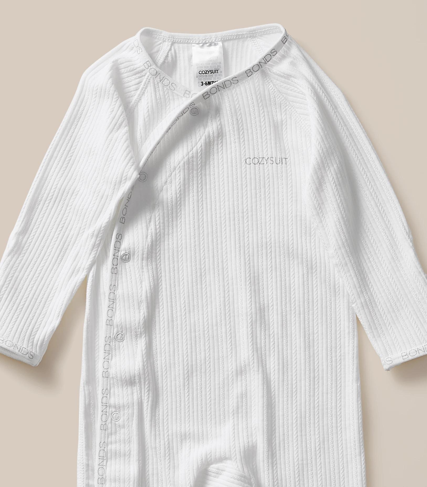 3 Bonds Baby Pointelle Cozysuit WHITE, 3 of 4