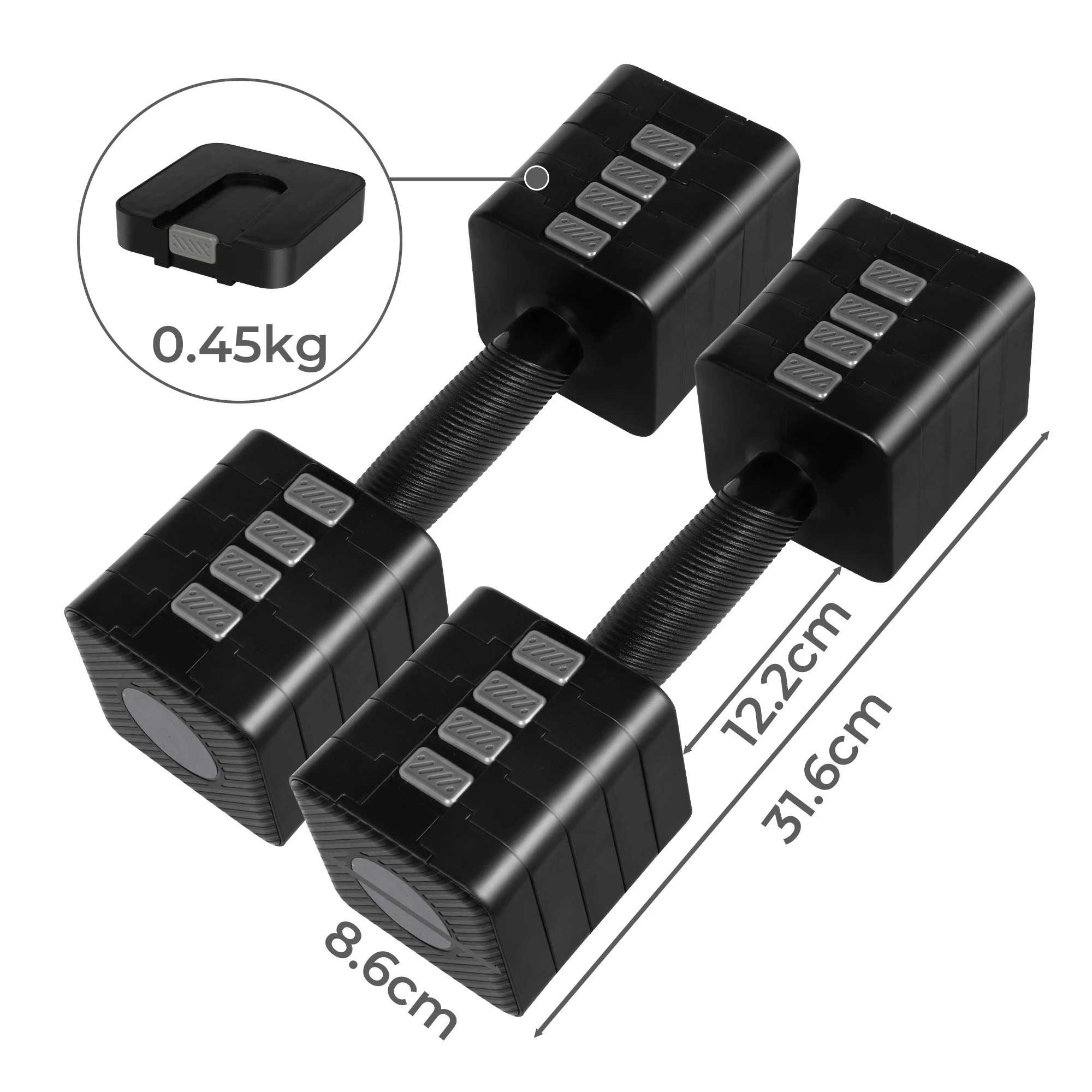 3 Centra A Pair 2.8kg-10kg Adjustable Dumbbells With Metal Weight Block Set, 3 of 7