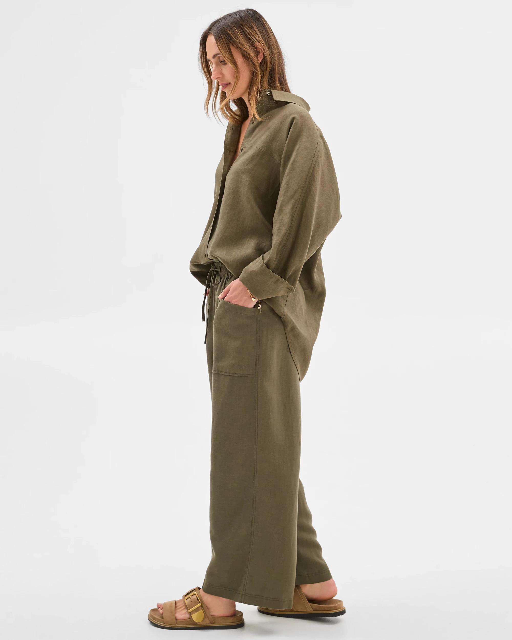 4 Target Linen Blend Patch Pocket Pants WILLOW GREEN, 4 of 5