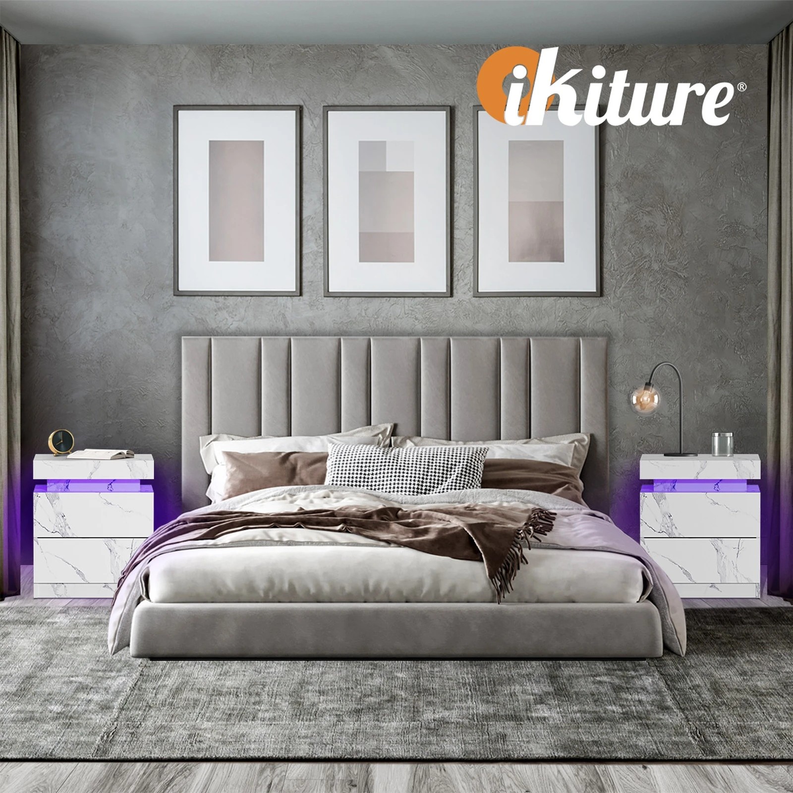 7 Oikiture Bedside Table 2 Drawers Led Side Nightstand Marble Effect
 - White, 7 of 10