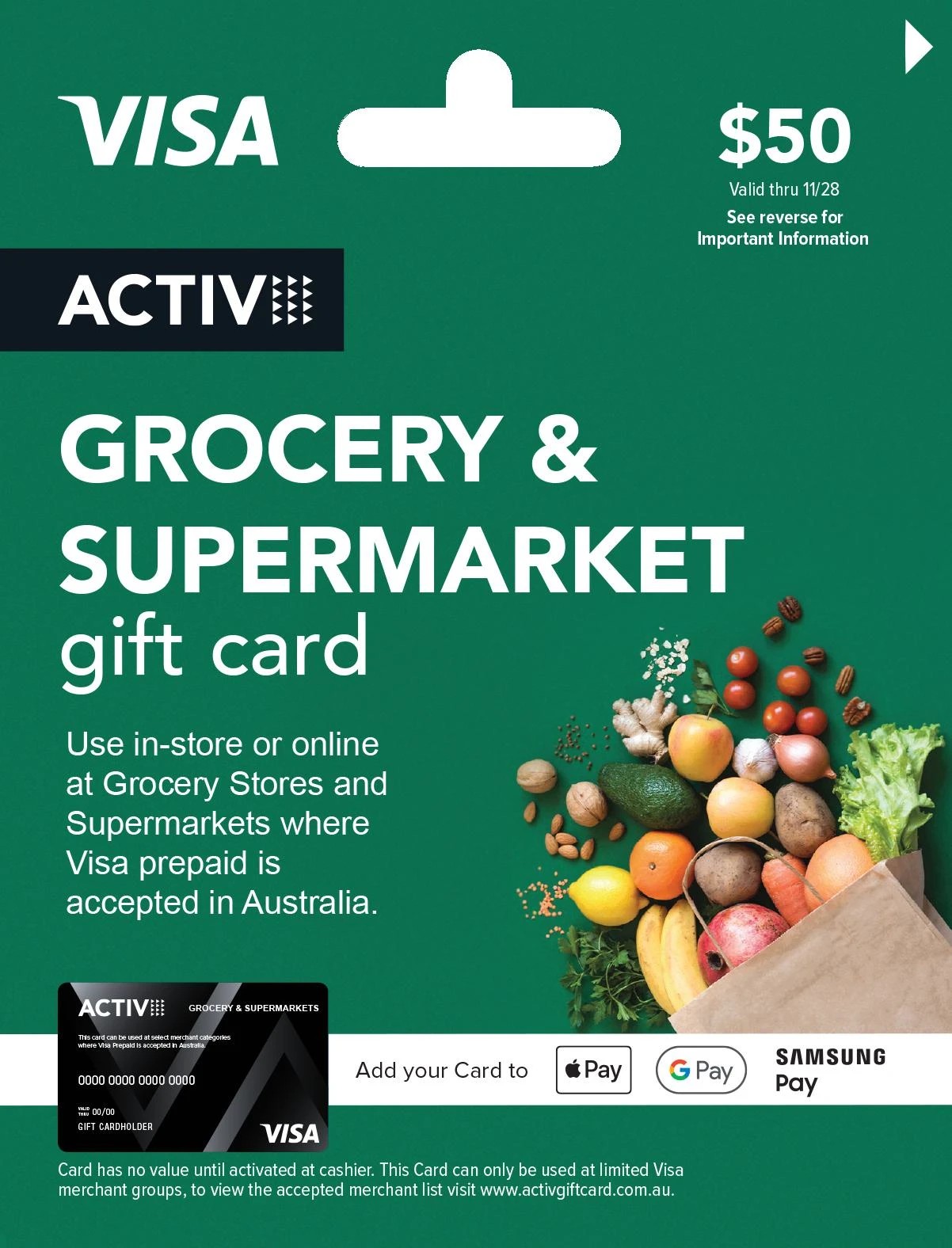 1 Activ VISA $50 Grocery and Supermarket Gift Card