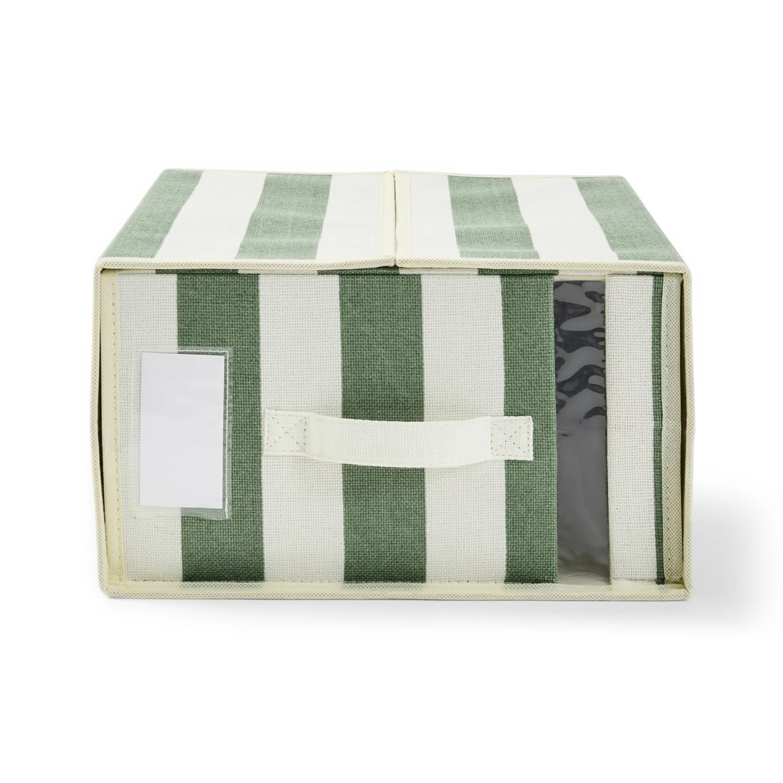6 Linen Look Bed Linen Box - Large, Green Stripe, 6 of 10