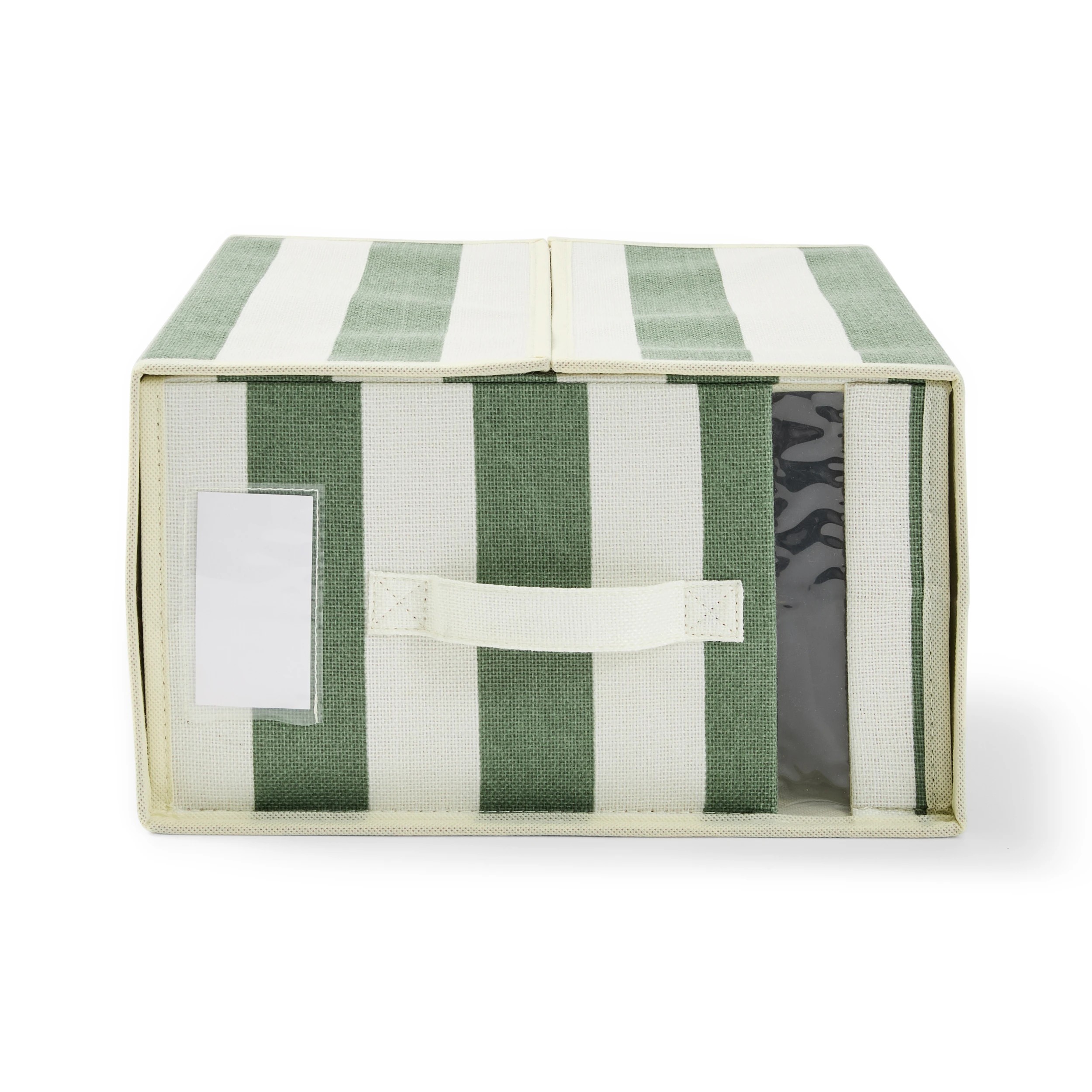 6 Linen Look Bed Linen Box - Large, Green Stripe, 6 of 10