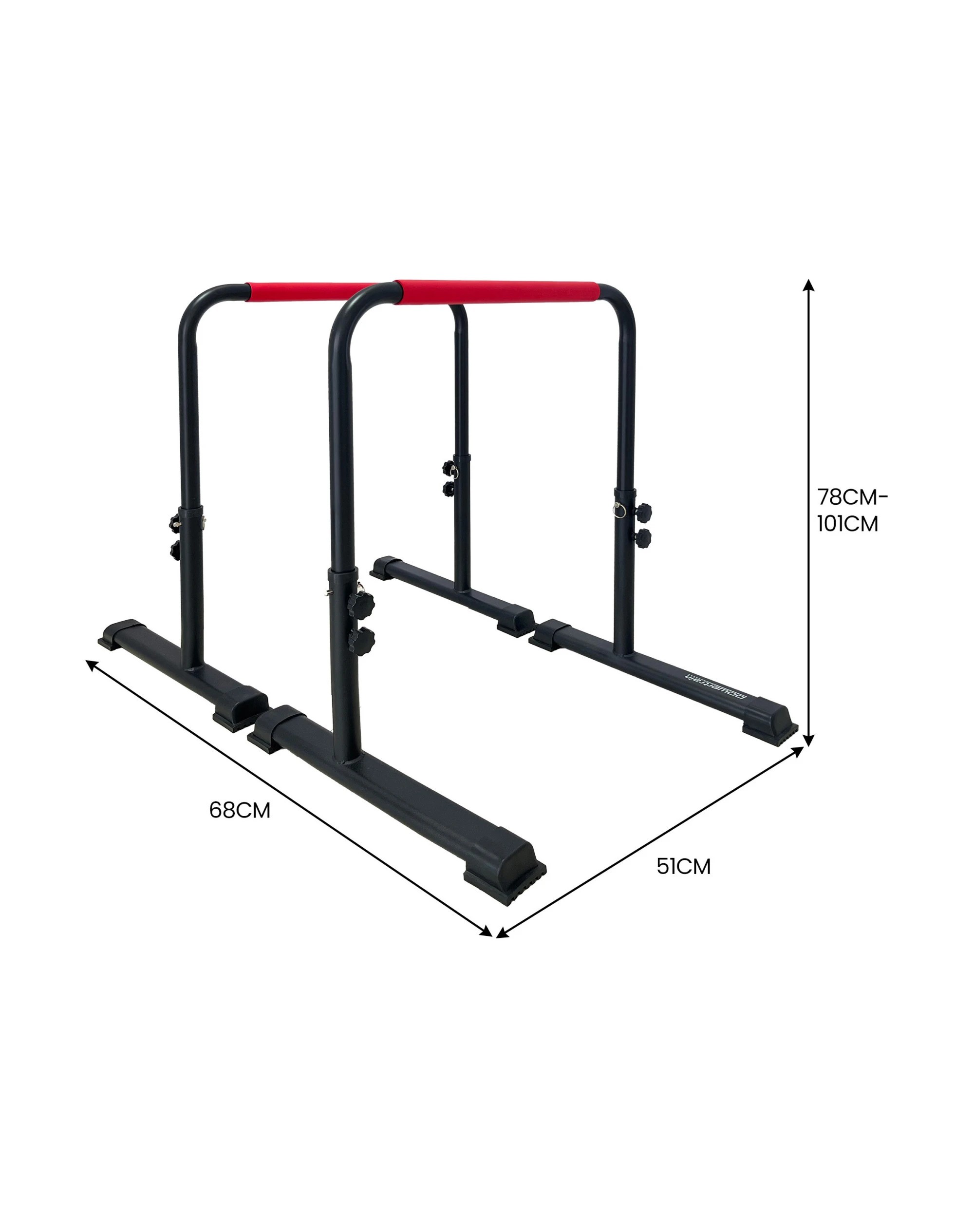 2 Powertrain Height-Adjustable Dip Bars Pair Load Capacity 200kg Separated Type - Black, 2 of 8
