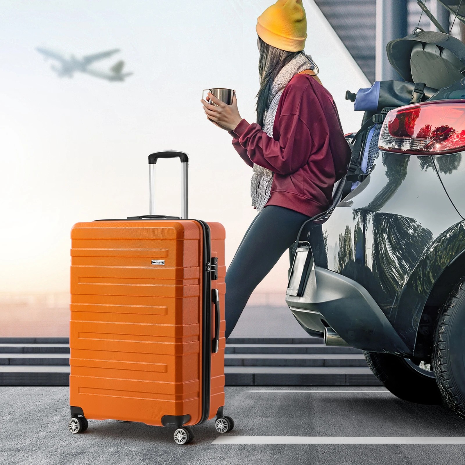 4 Mazam 3PCS Luggage Suitcase Trolley Set Travel TSA Lock ABS Hard Case - Orange, 4 of 9