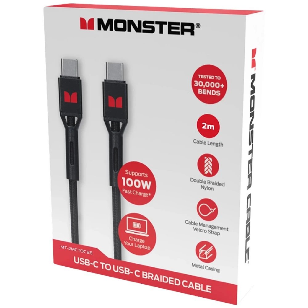 2 Monster Braided USB-C to USB-C Cable 2m Black, 2 of 2