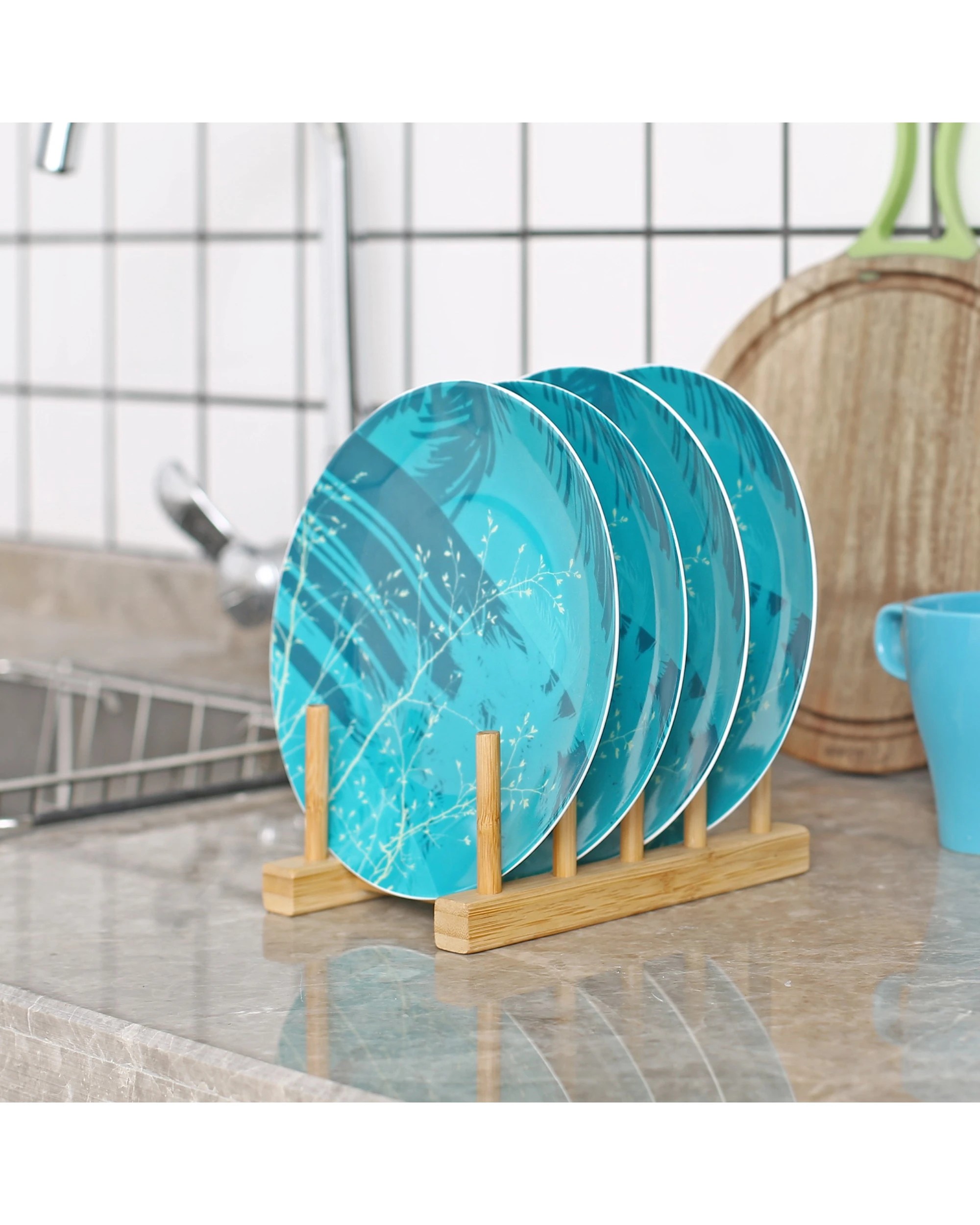 3 Sherwood Home 2 Pack Bamboo Standing Plate Rack 18x11.5x7.5cm - Natural Brown, 3 of 3