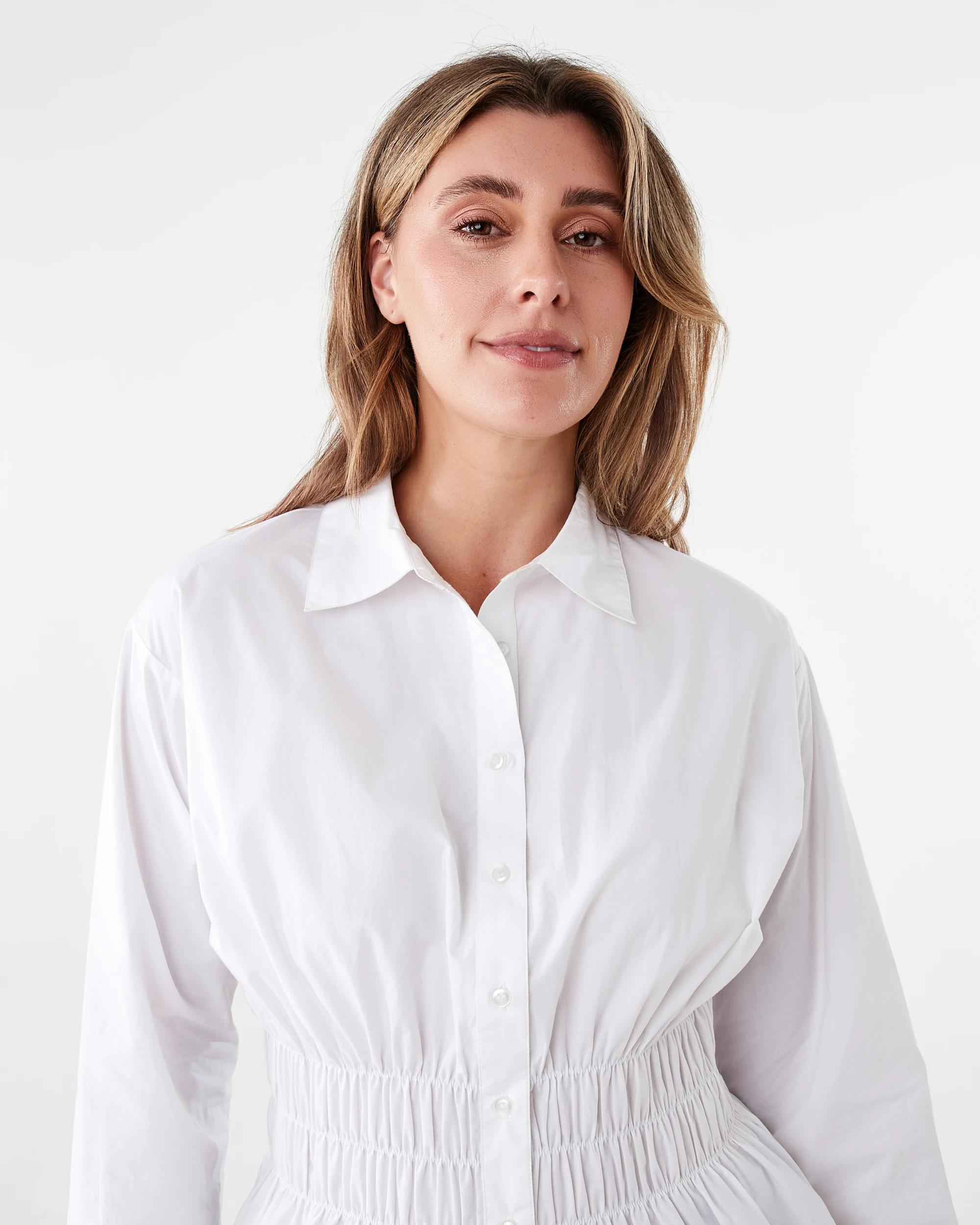 5 Long Sleeve Shirred Waist Shirt White, 5 of 8
