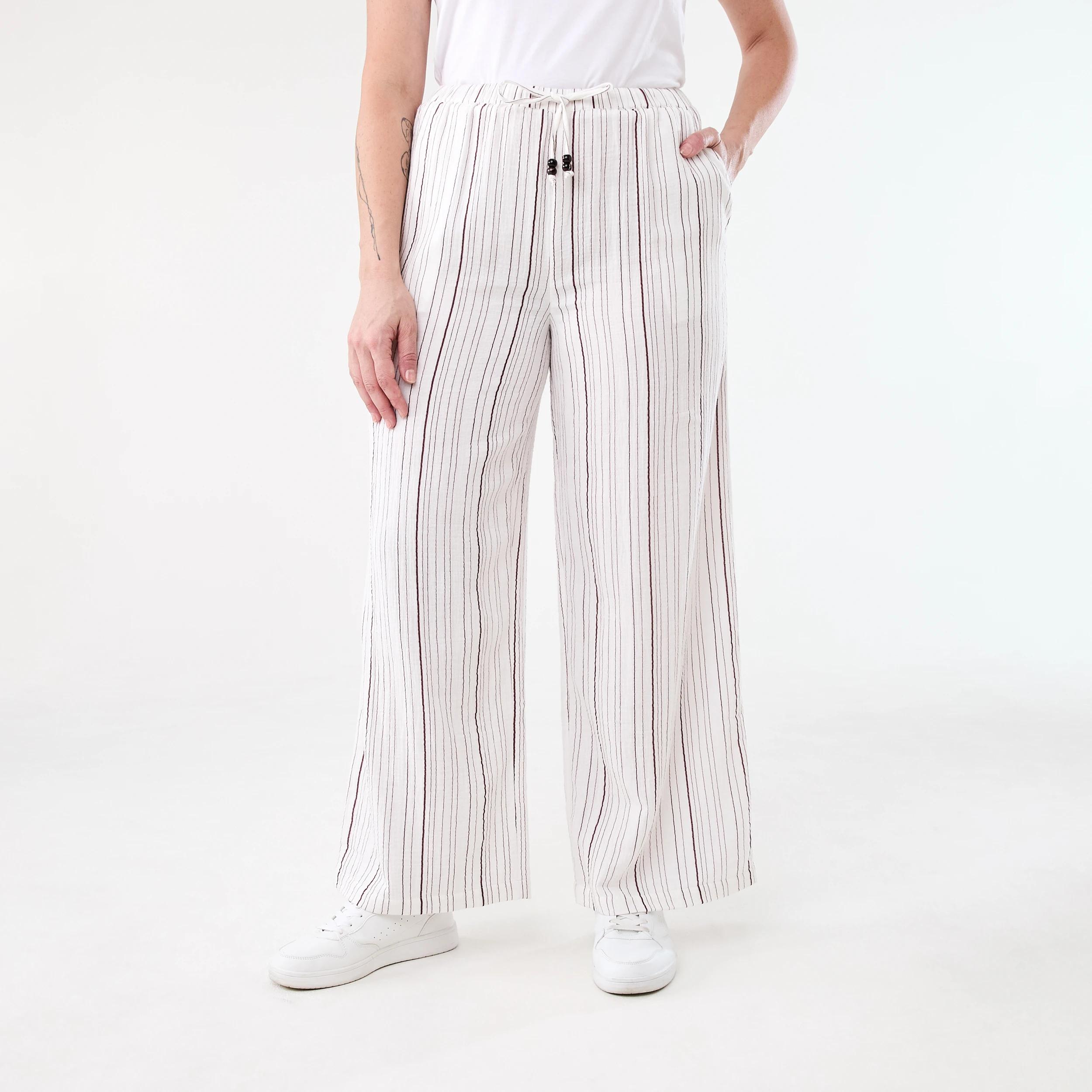 1 Tie Waist Double Cloth Pants VARIGATED STRIPE WHITE, 1 of 5