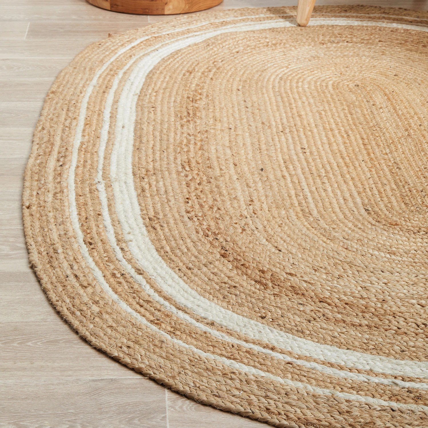 1 Common Ground Rugs Drift 111 280x190cm - Large Oval Hand Braided Jute Rug - Natural, 1 of 9