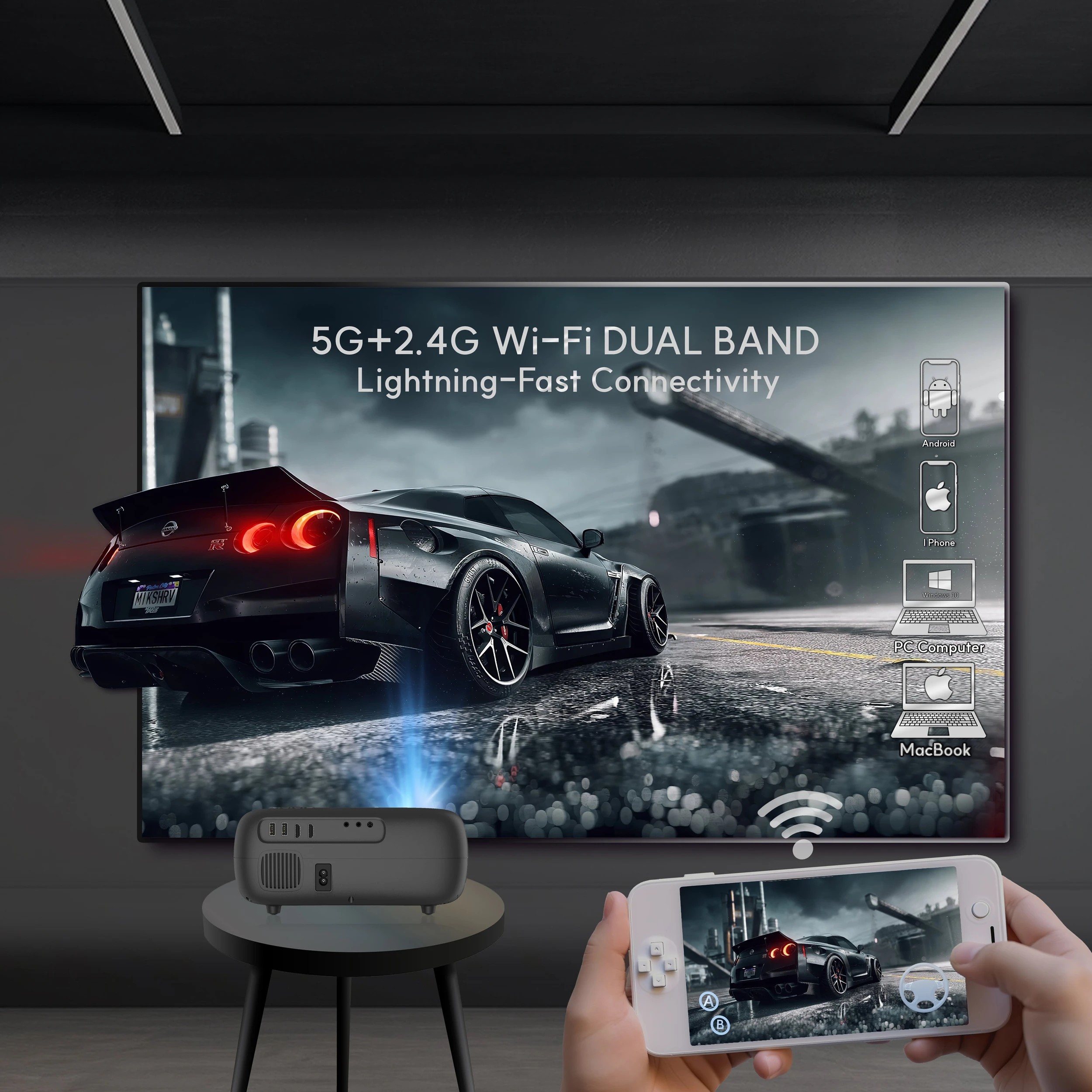2 Alliums Projector AUTO Focus AUTO Keystone Portable Native 1080p Full HD, 300 Inch Display - Black, 2 of 4