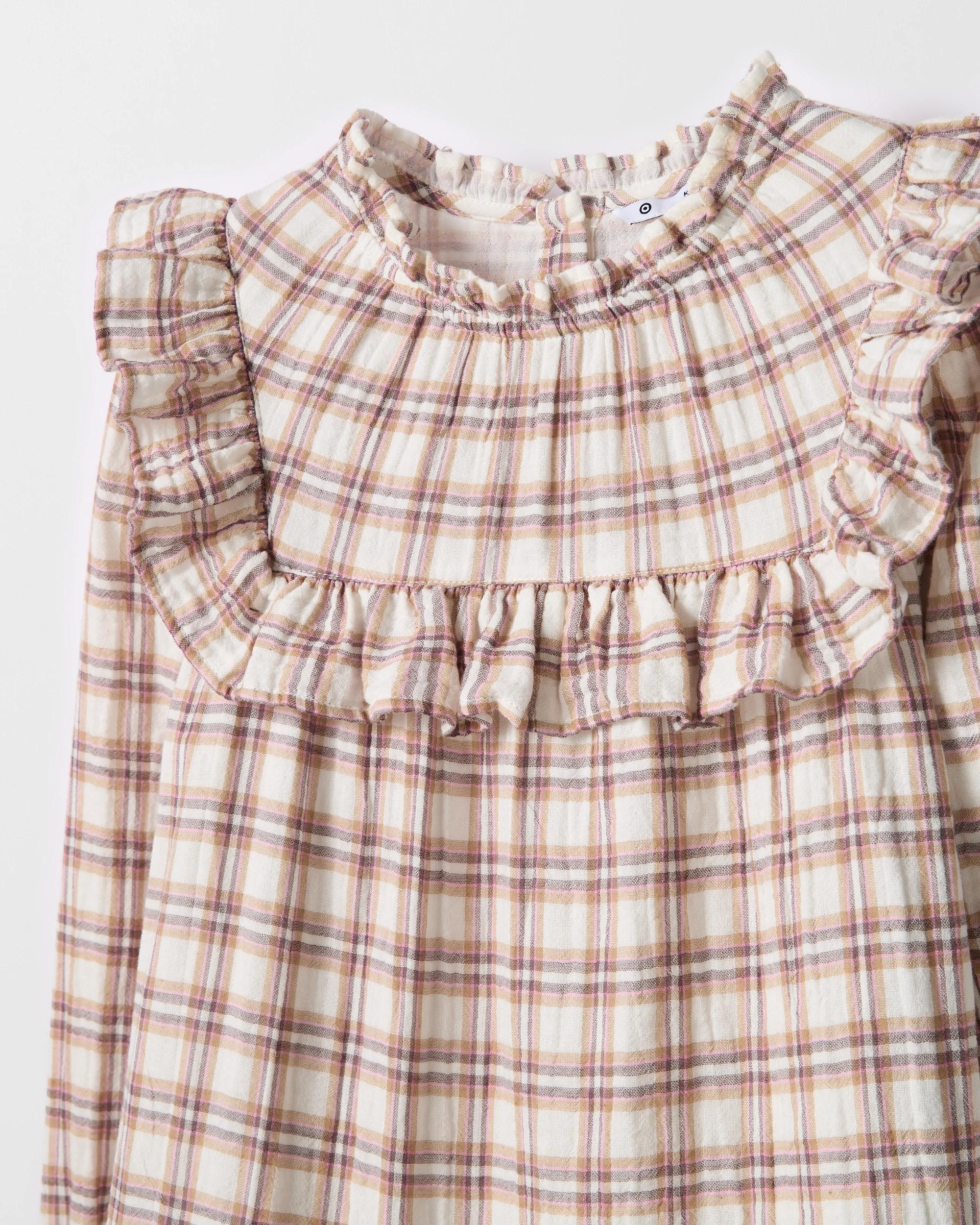 6 Target Kids Long Balloon Sleeve Woven Dress CHECK, 6 of 8