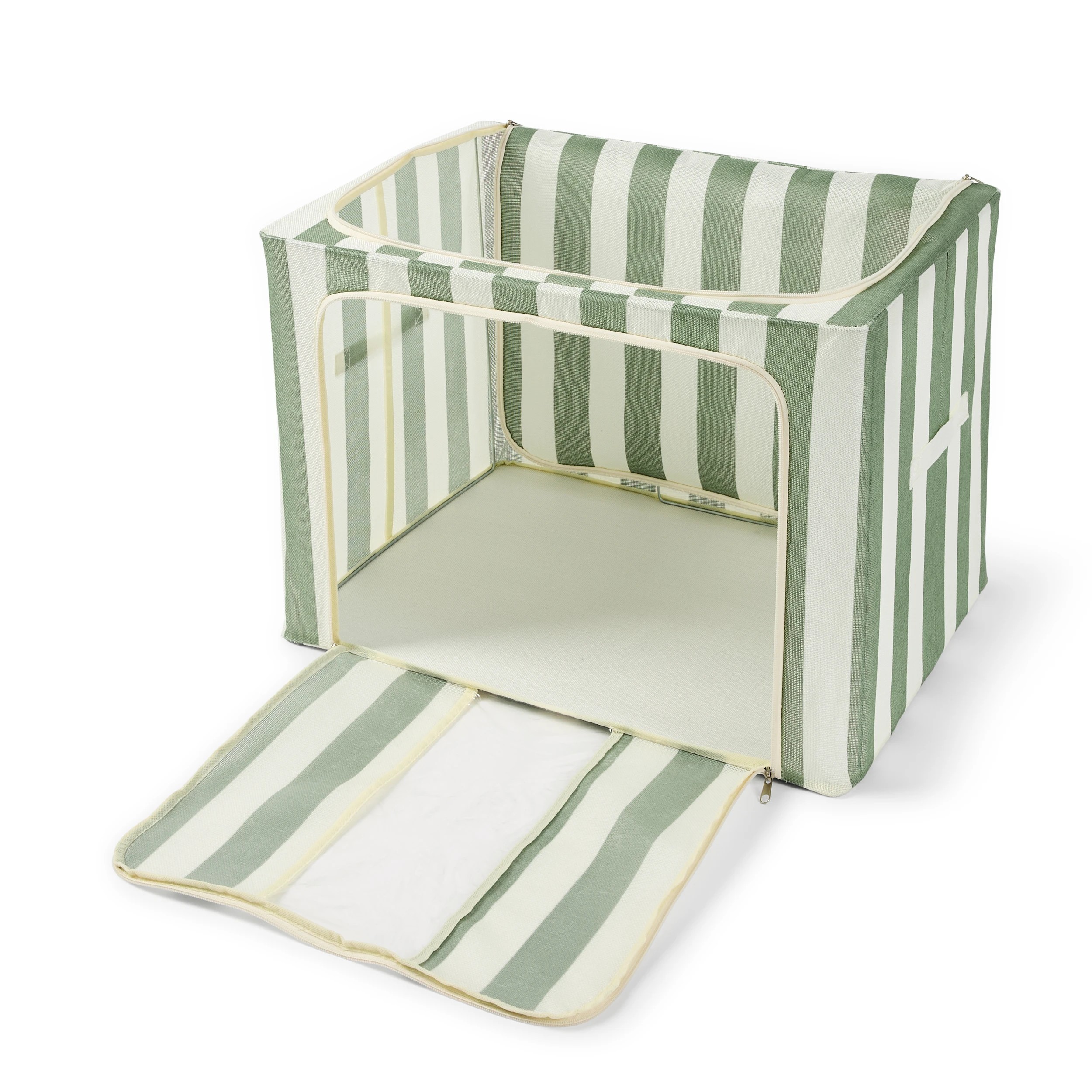 5 Linen Look Collapsible Box with Window - Extra Large, Green Stripe, 5 of 9