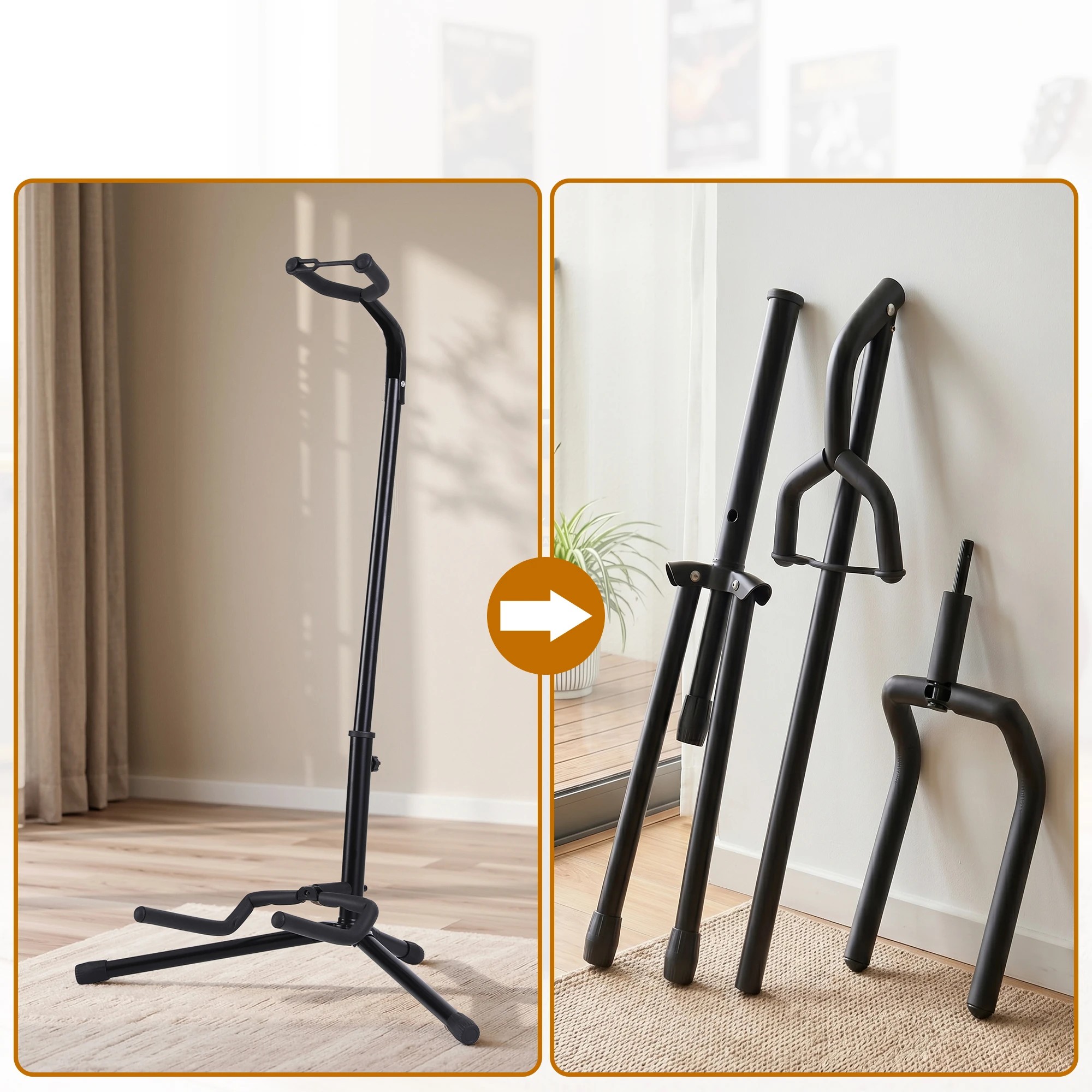 7 Alpha Iron Adjustable Guitar Stand Folding Instrument Holder Acoustic Bass Rack - Black, 7 of 8