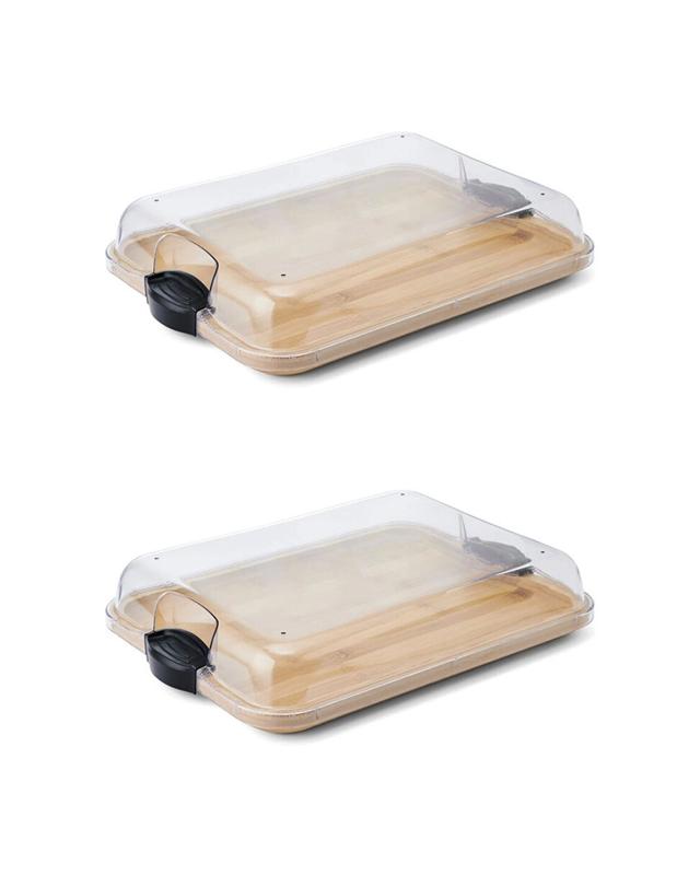 Farberware 2PK Build-a-Board Bamboo Rectangular Serving Board With Lid Durable - B