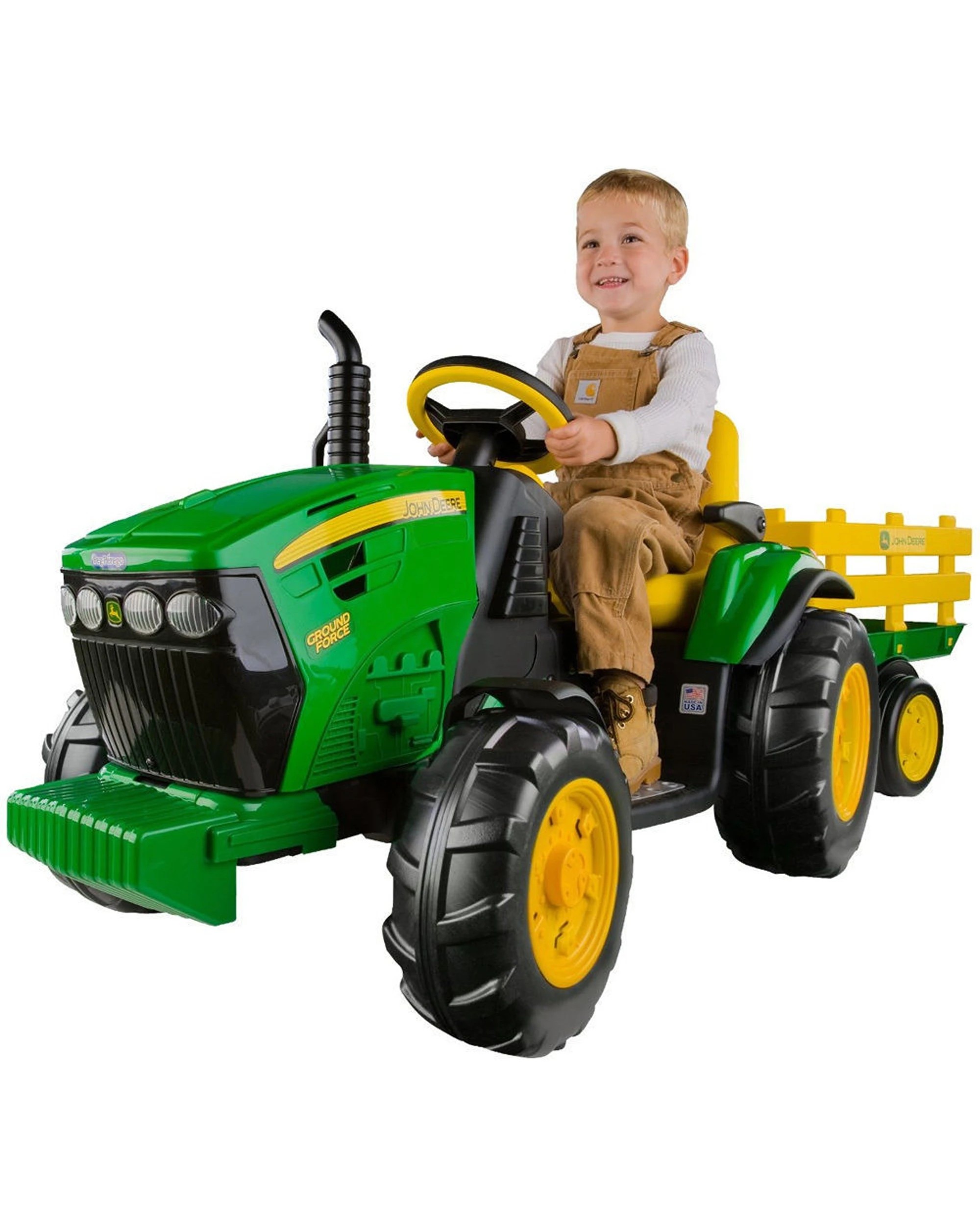 1 John Deere 12-Volt Battery Powered Ride-On Ground Force Tractor Toy With Trailer 2 Speeds And 4WD Wheels - Multi, 1 of 5