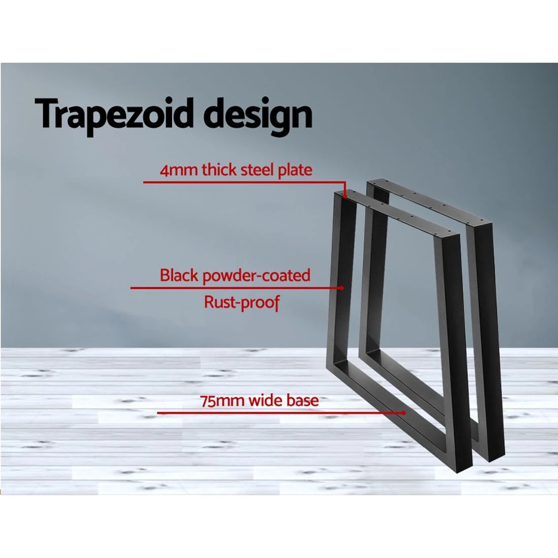 4 Artiss Metal Table Legs DIY Trapezoid 65X90CM Set of 2 - Black, 4 of 5