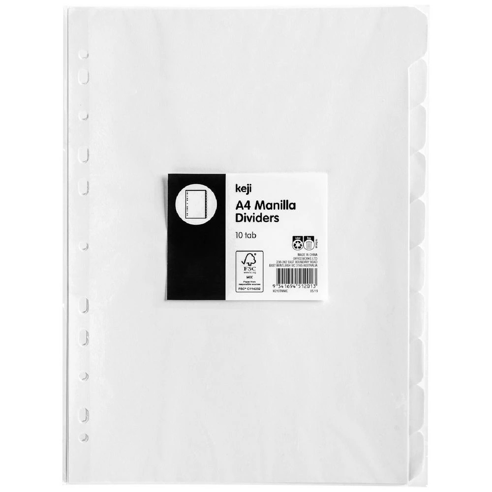 1 Keji A4 10 Tab Manilla Dividers White, 1 of 1