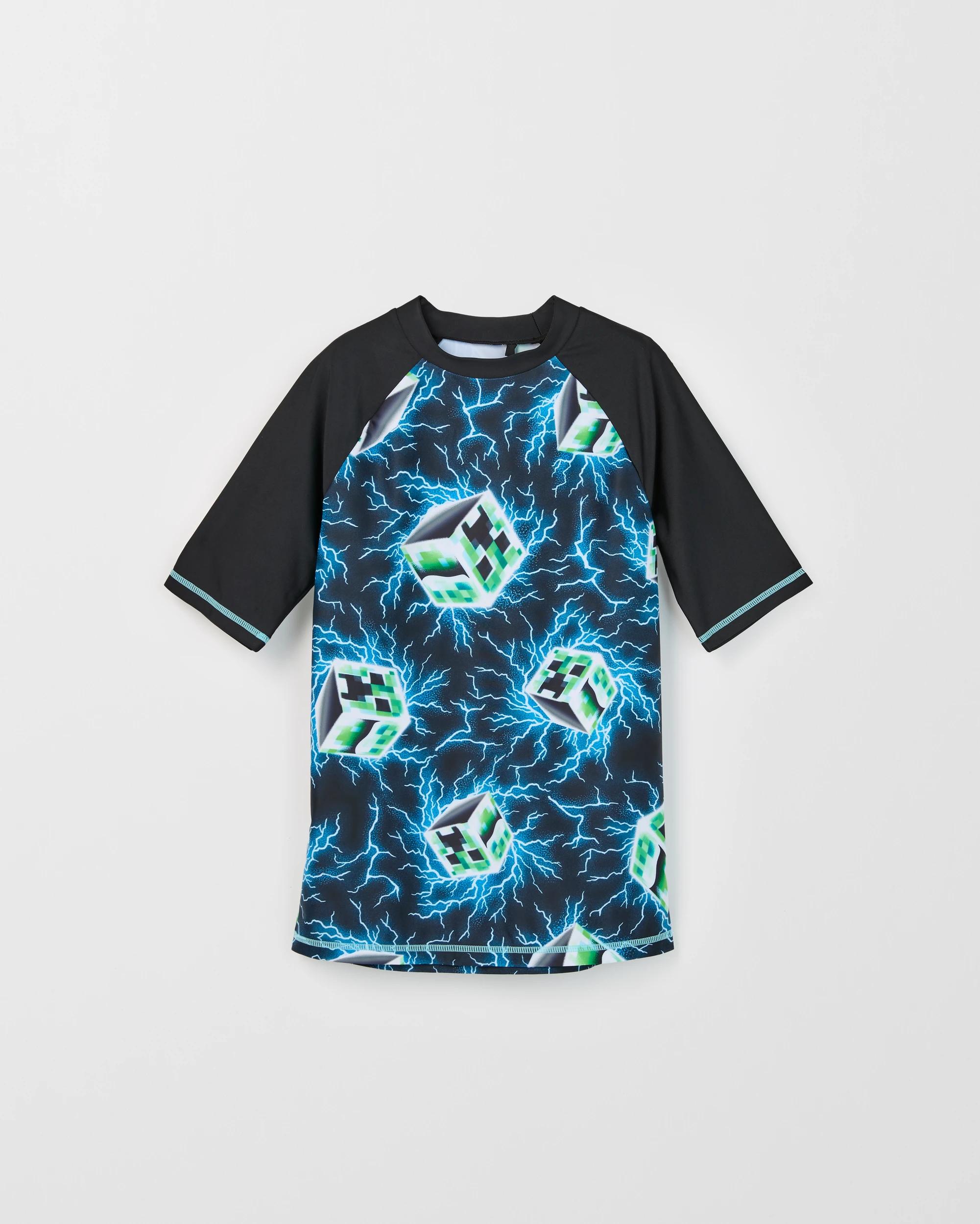 1 Minecraft Short Sleeve Swim Rashie BLACK, 1 of 2