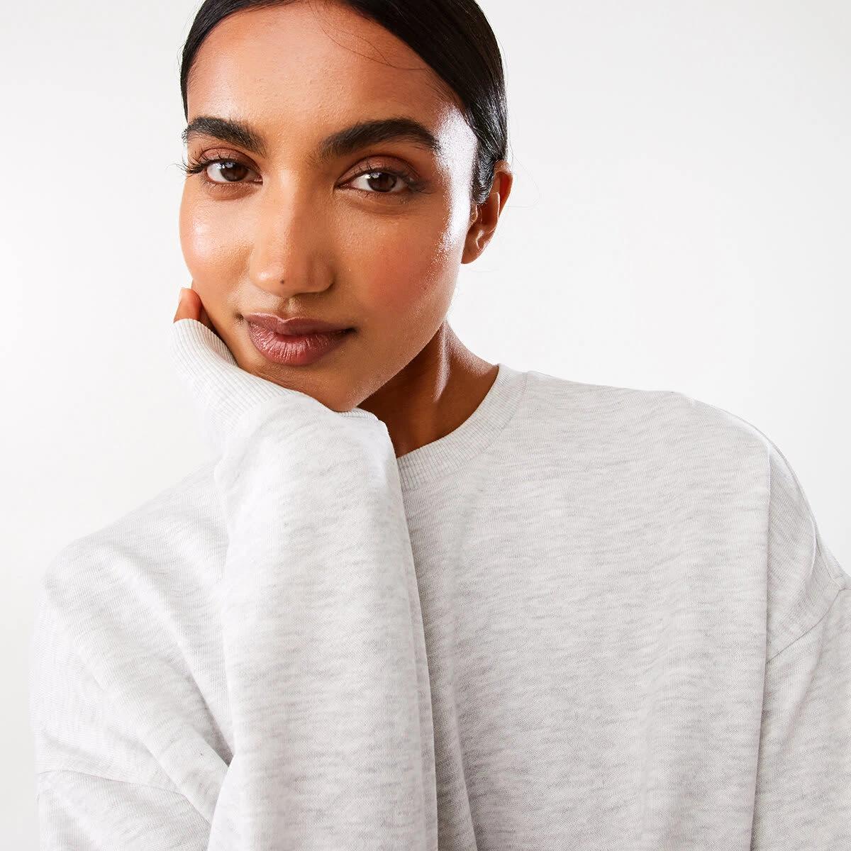 7 Active Womens Cropped Crew Neck Relaxed Sweatshirt White Marl, 7 of 10