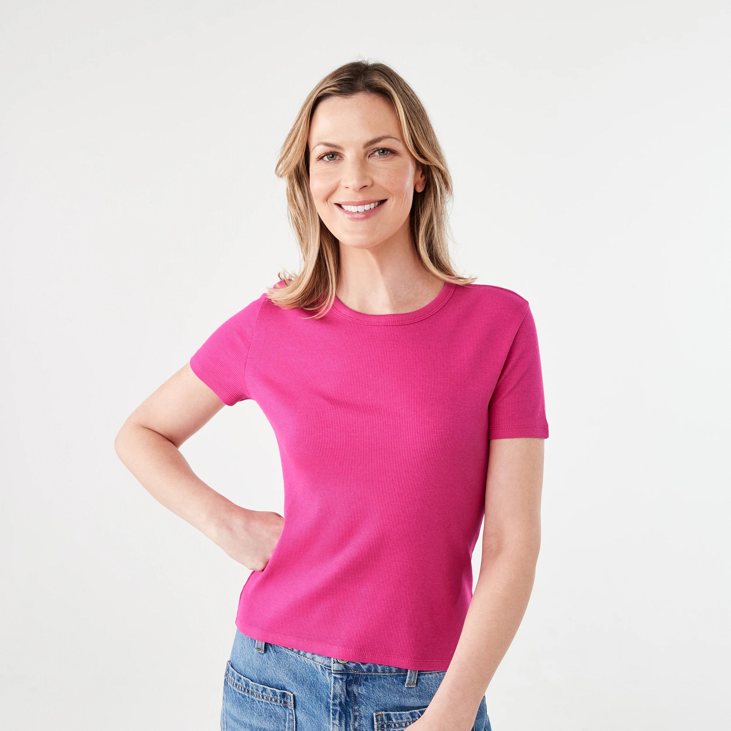 1 Short Sleeve Rib Crew Neck T-shirt BEETROOT PINK, 1 of 5