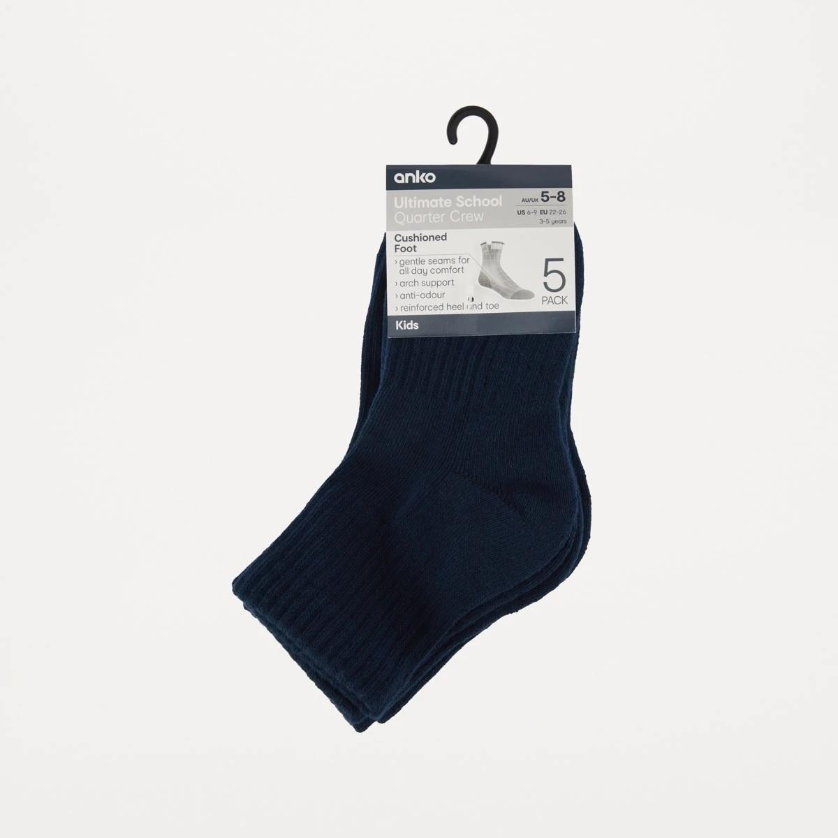 3 5 Pack Ultimate School Quarter Crew Socks DRESS BLUE, 3 of 3
