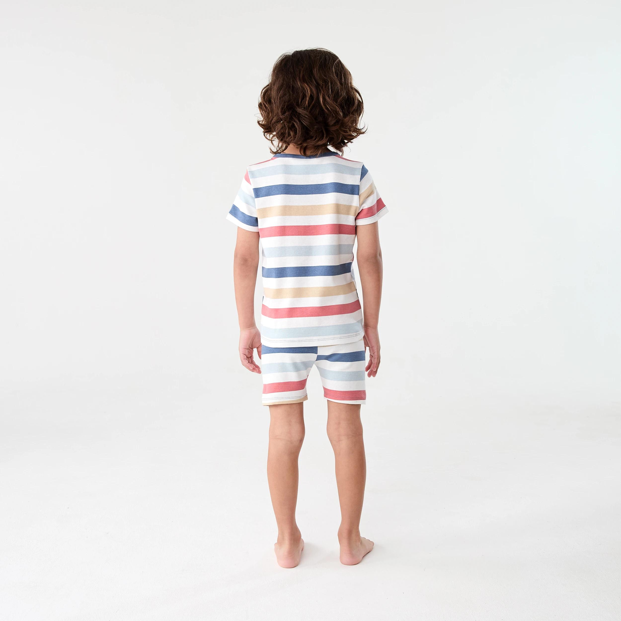 2 Short Sleeve Skinny Rib Pyjama Set MULTICOLOUR STRIPE, 2 of 6