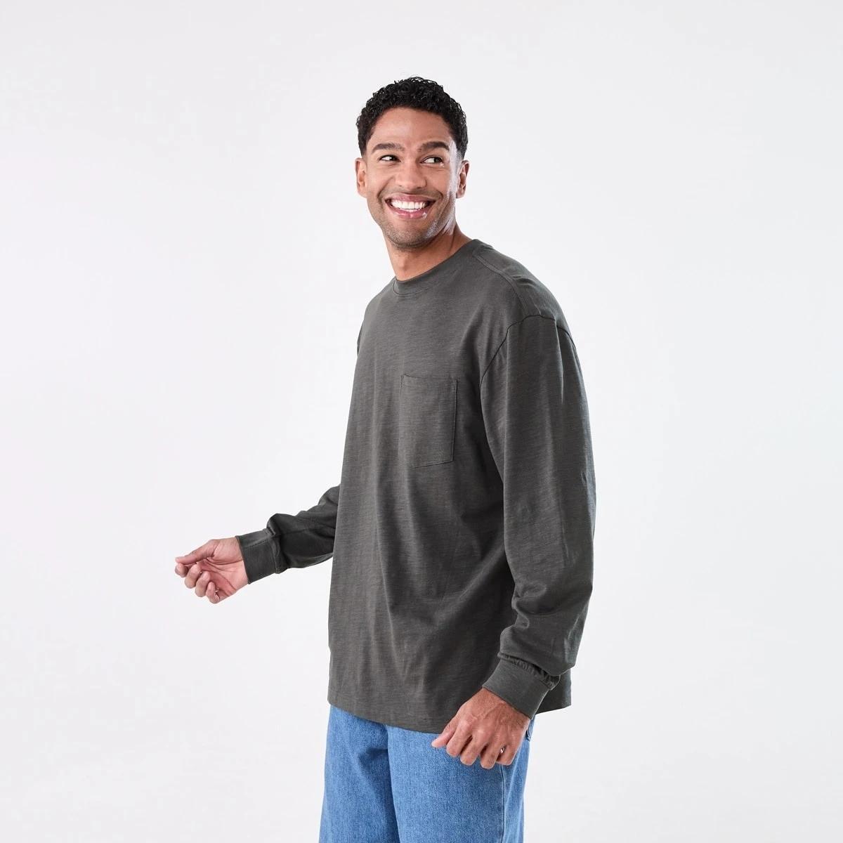 2 Long Sleeve Oversized Slub Pocket T-shirt VOLCANIC ROCK, 2 of 6