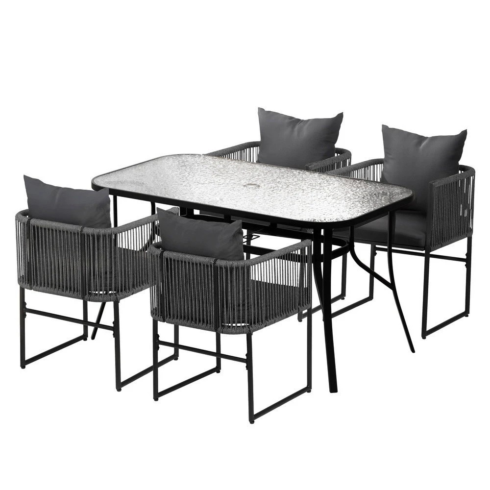 1 Gardeon 5PC Outdoor Dining Set Table and Chairs Patio Furniture Garden Bistro Set - Black, 1 of 6