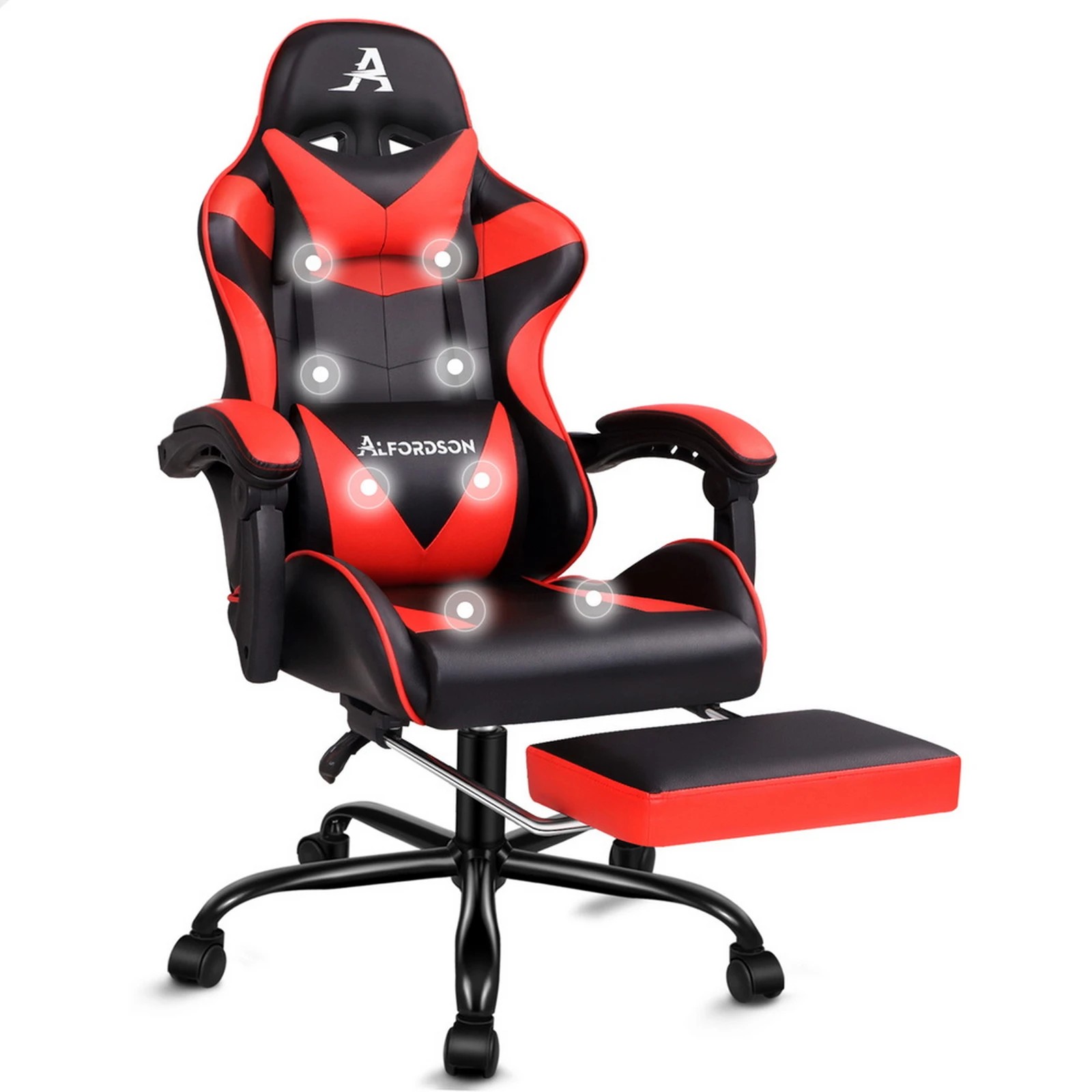 1 Alfordson Gaming Chair Office Massage Computer Racing Seat PU Leather - Red, 1 of 10