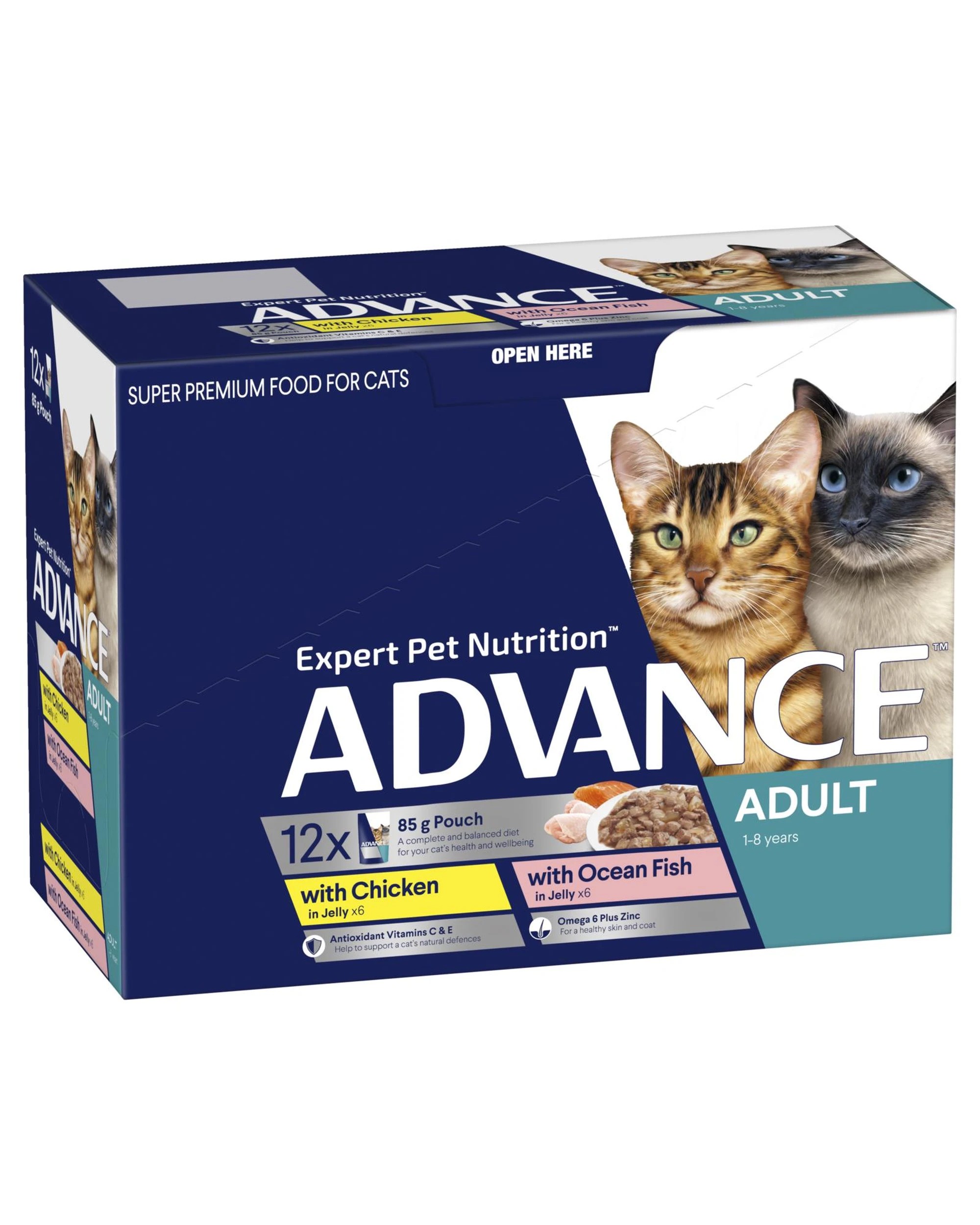 2 Advance Adult 1+ Wet Cat Food Tender Chunks in Jelly Multi Pack 12 x 85g, 2 of 3