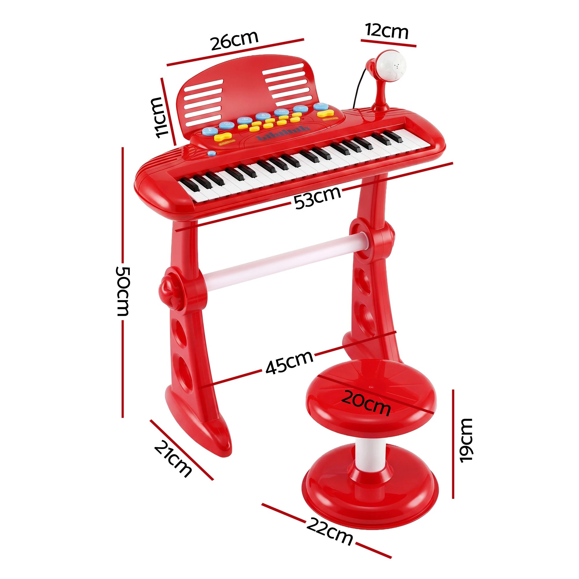 3 Keezi Kids Piano Keyboard 37 Keys Electronic Musical Instrument Set w/ Stool Microphone - Red, 3 of 9